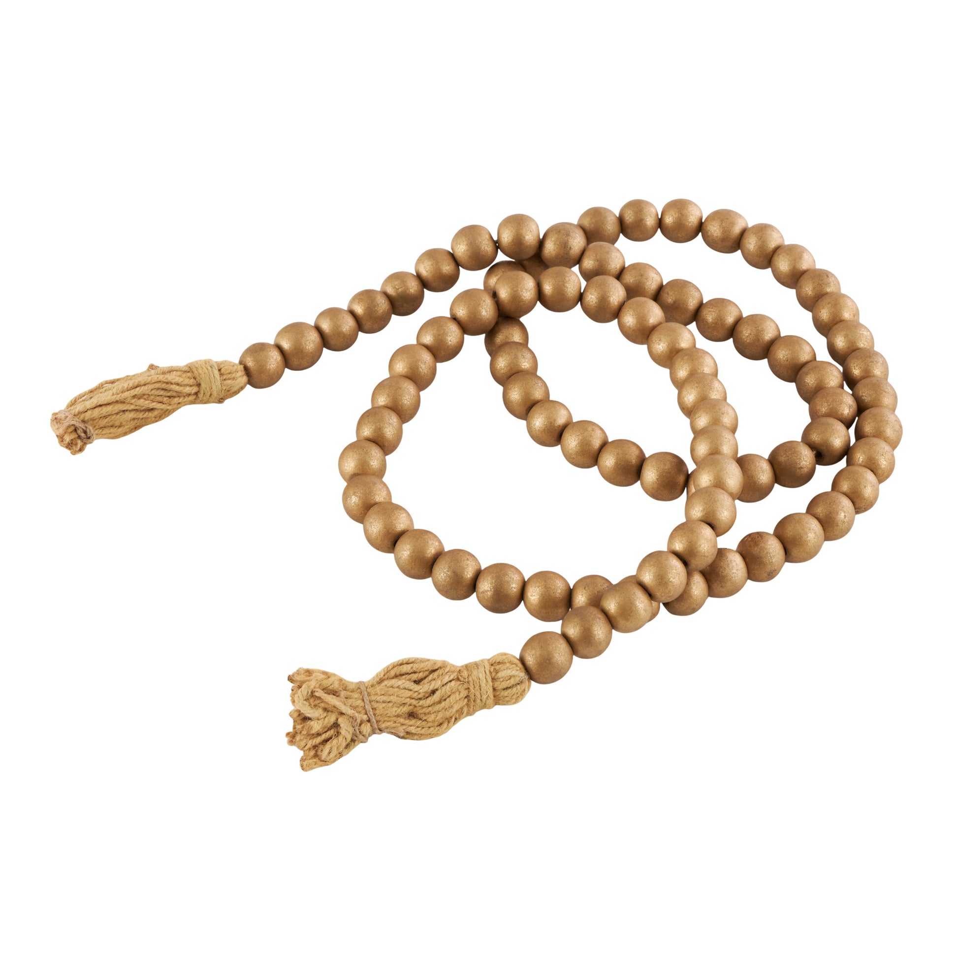 Mango Wood Handmade Round Long Carved Beaded Garland with Tassel
