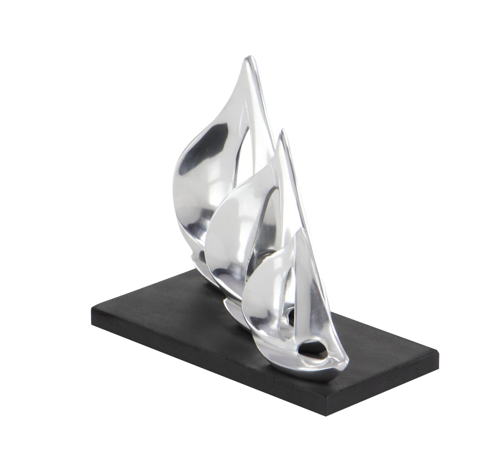 Sail Boat Silver Aluminum Metal Decorative Sculpture with Black Base