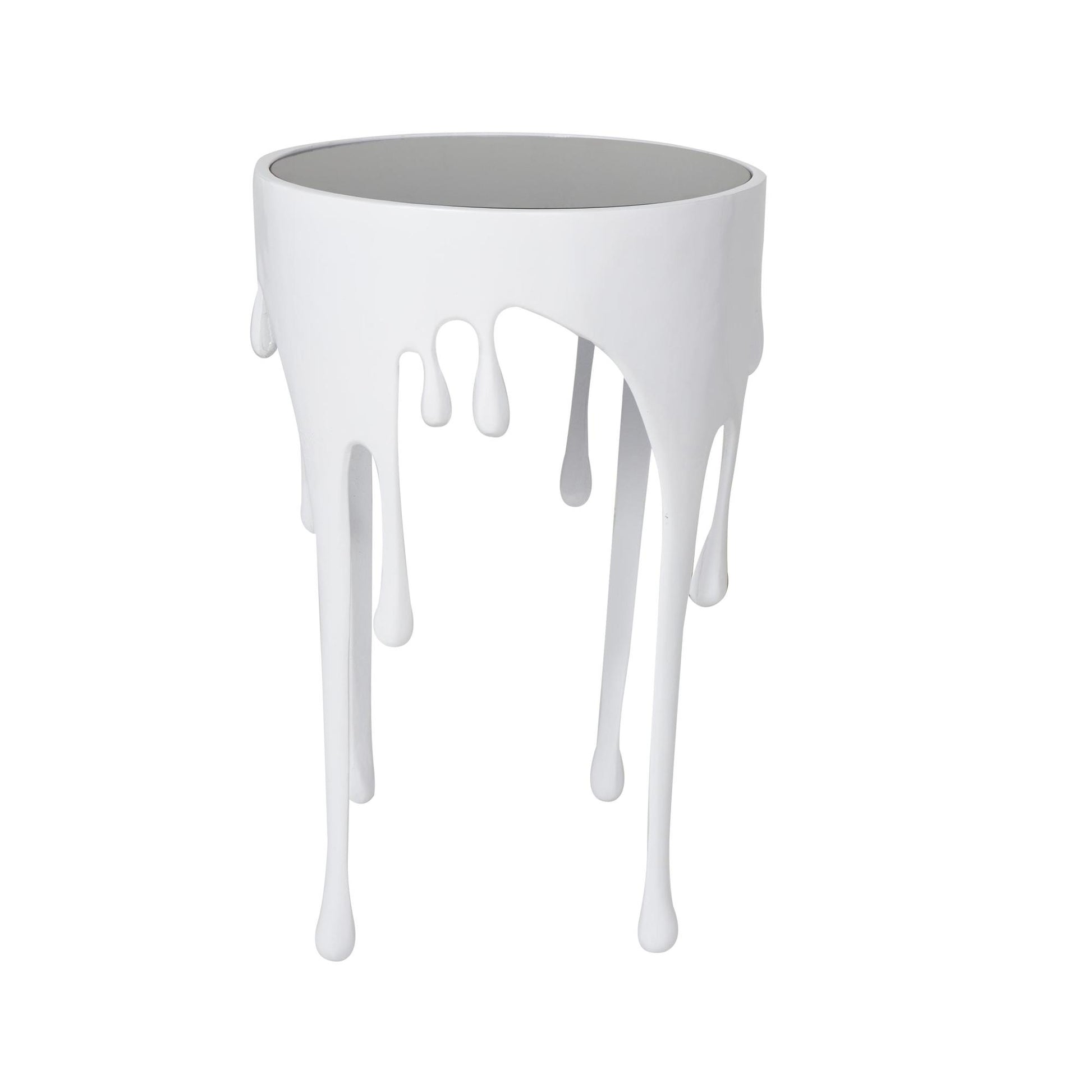 Abstract Aluminum Metal Drip Side End Accent Table with Melting Design and Shaded Glass Top