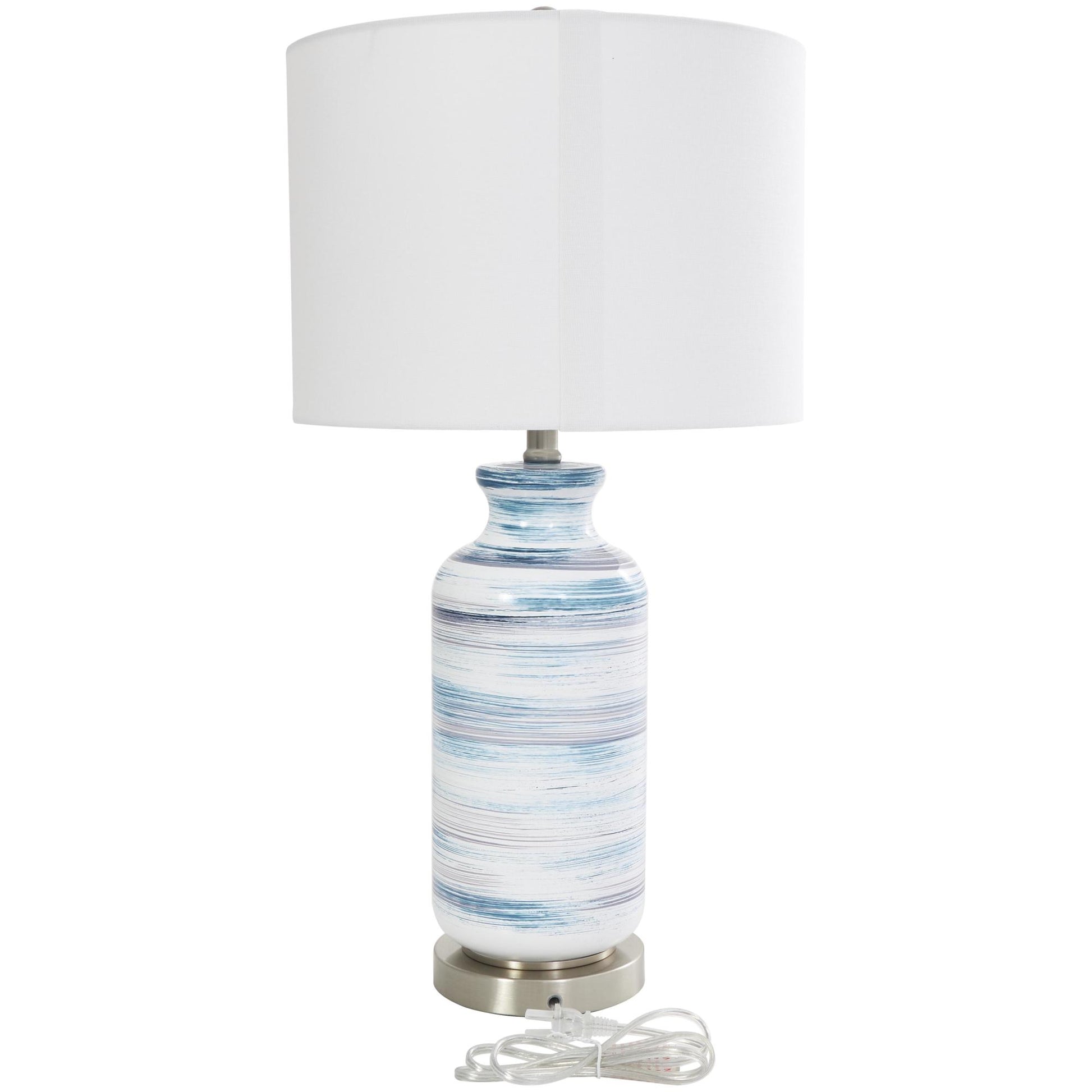 Abstract Blue Glass Striped Room Accent Lamp with Gold Base