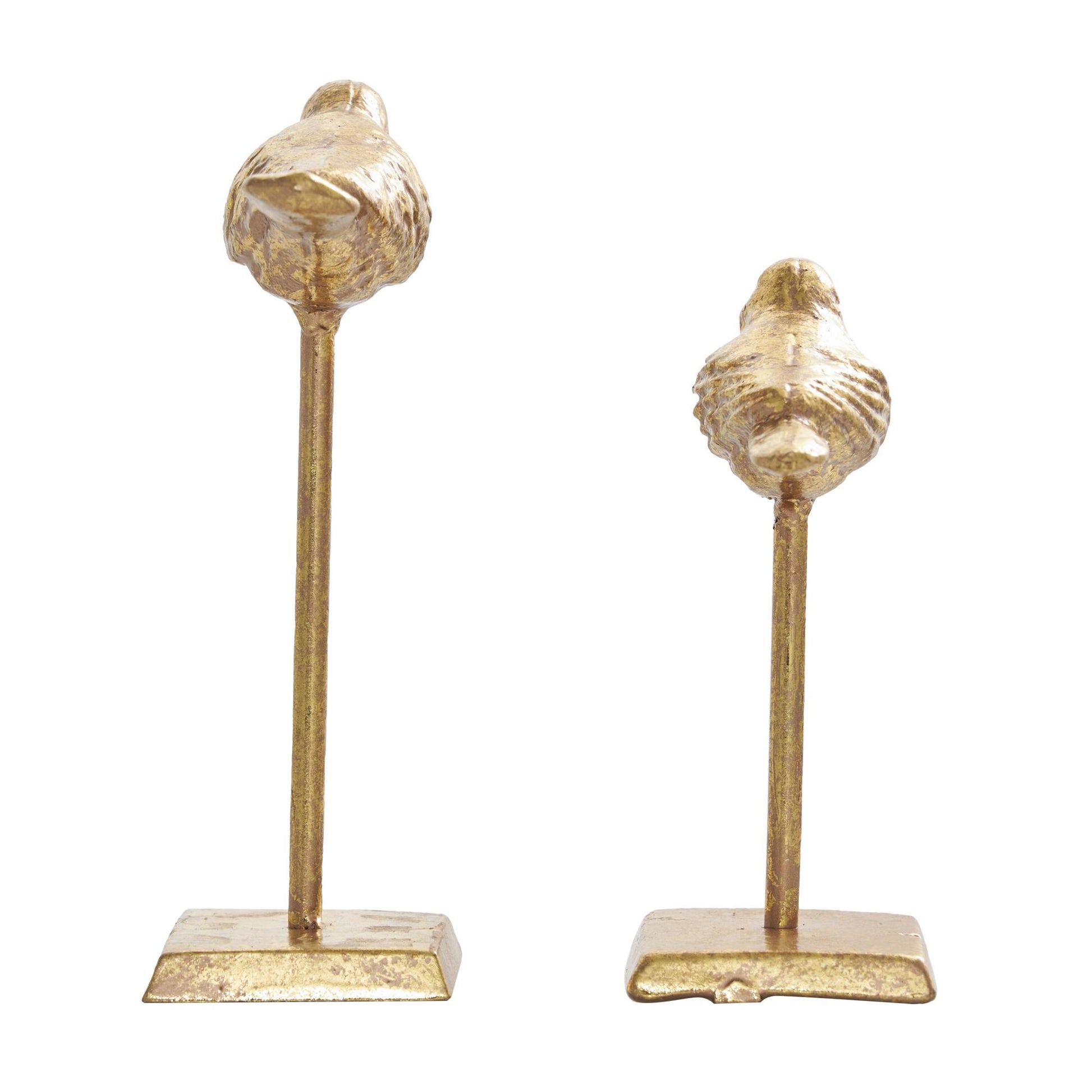 Set of 2 Bird Gold Metal Decorative Sculpture with Gold Foil Texturing