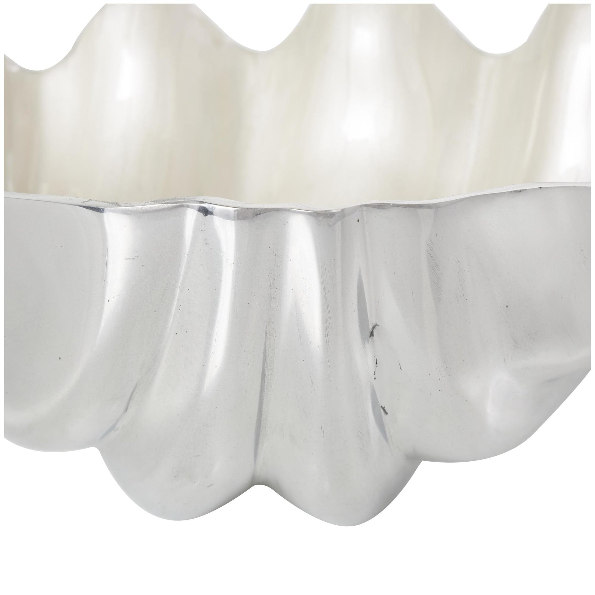 Set of 2 Shell Aluminum Metal Enameled Large Decorative Bowl with Silver Metal Exterior