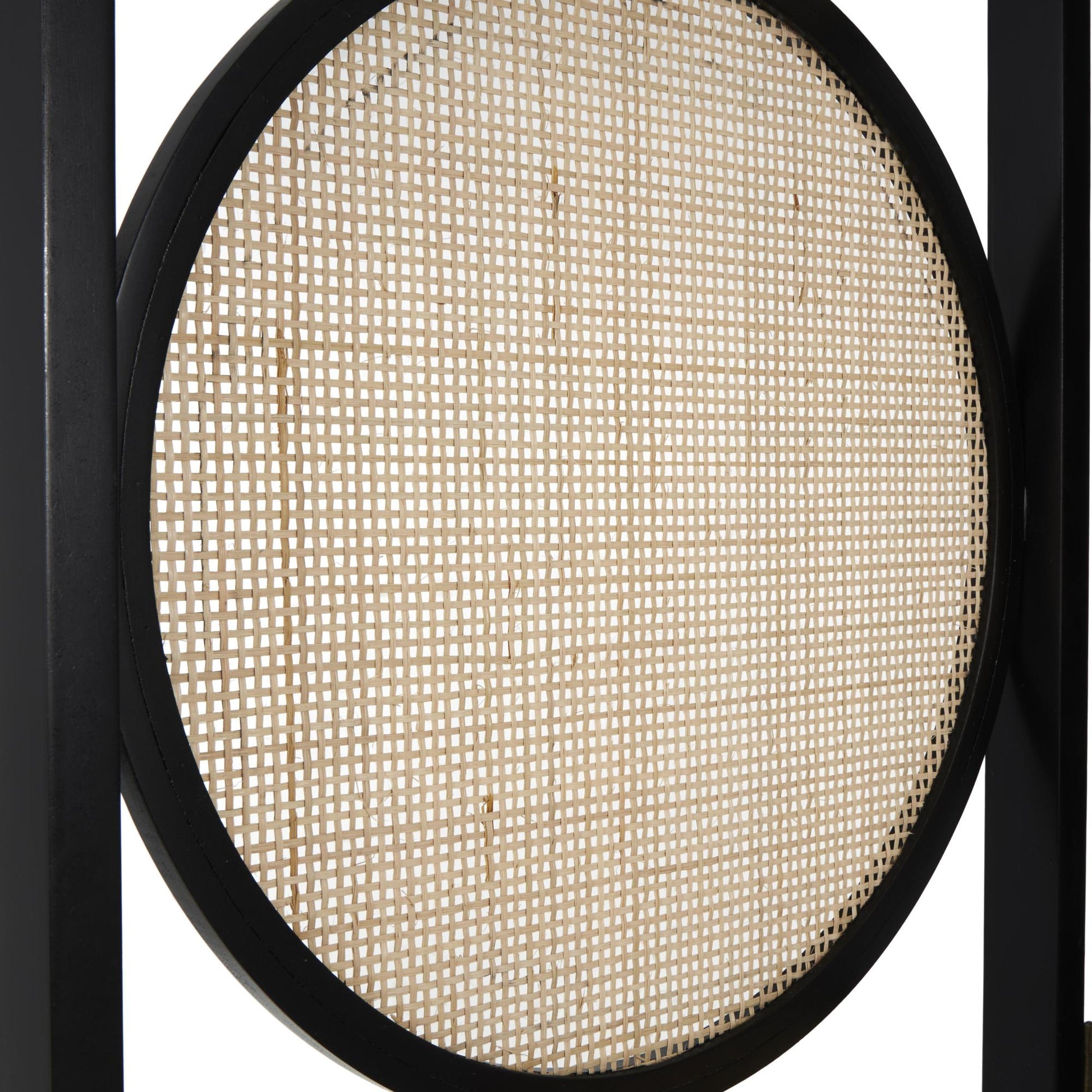 Geometric Black Wooden Handmade Arched Foldable 3 Panel Partition Room Divider Screen with Woven Cutouts