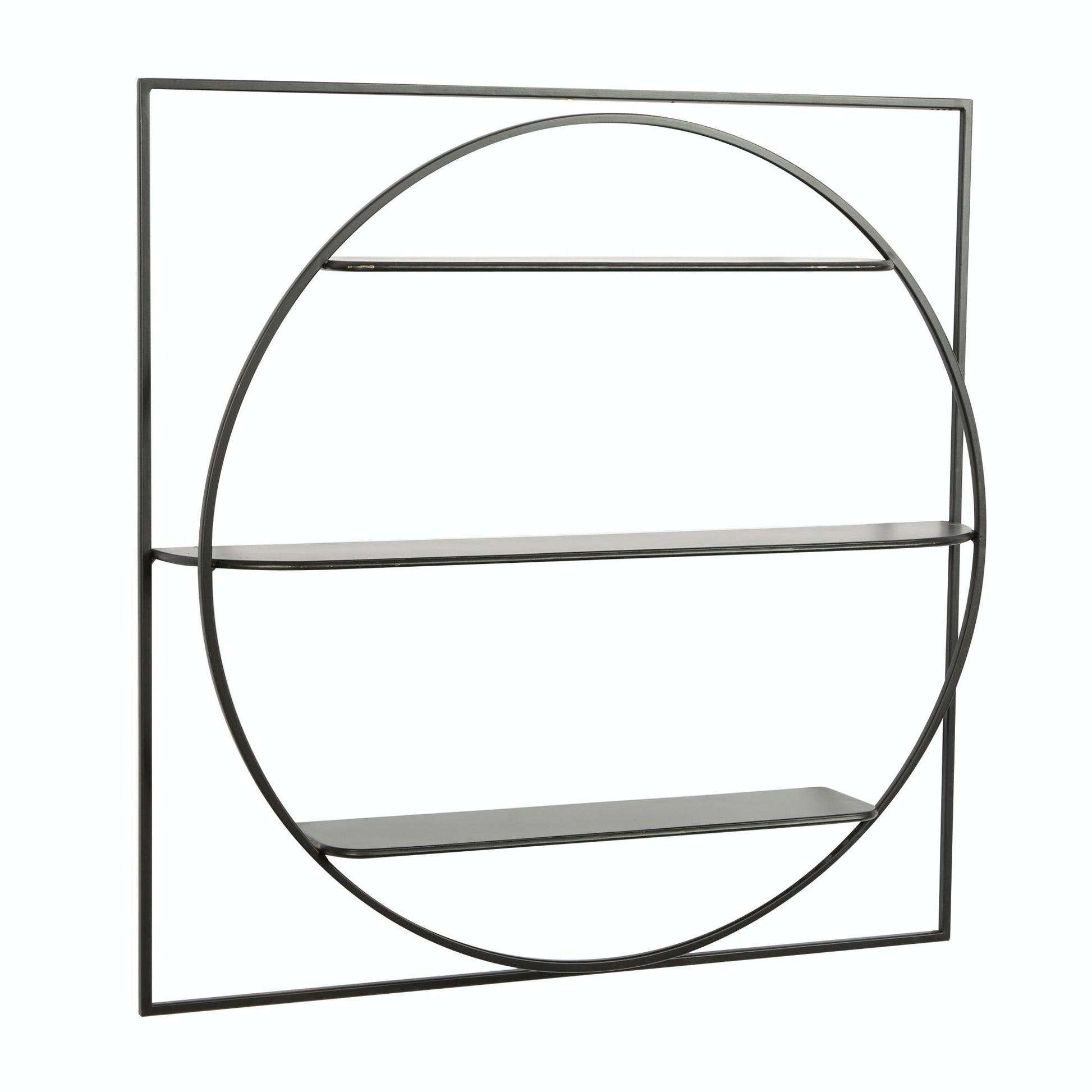 Geometric Black Metal Square 3 Shelf Room Wall Shelf with Circle Frame