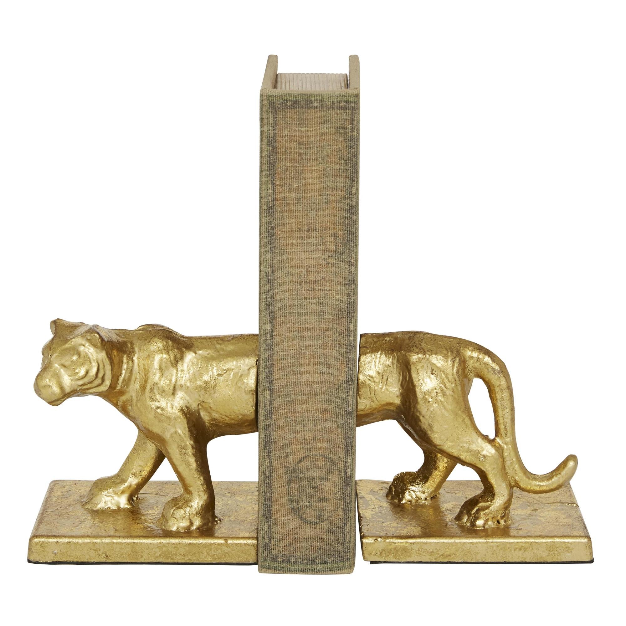 Set of 2 Leopard Gold Metal Decorative Bookends