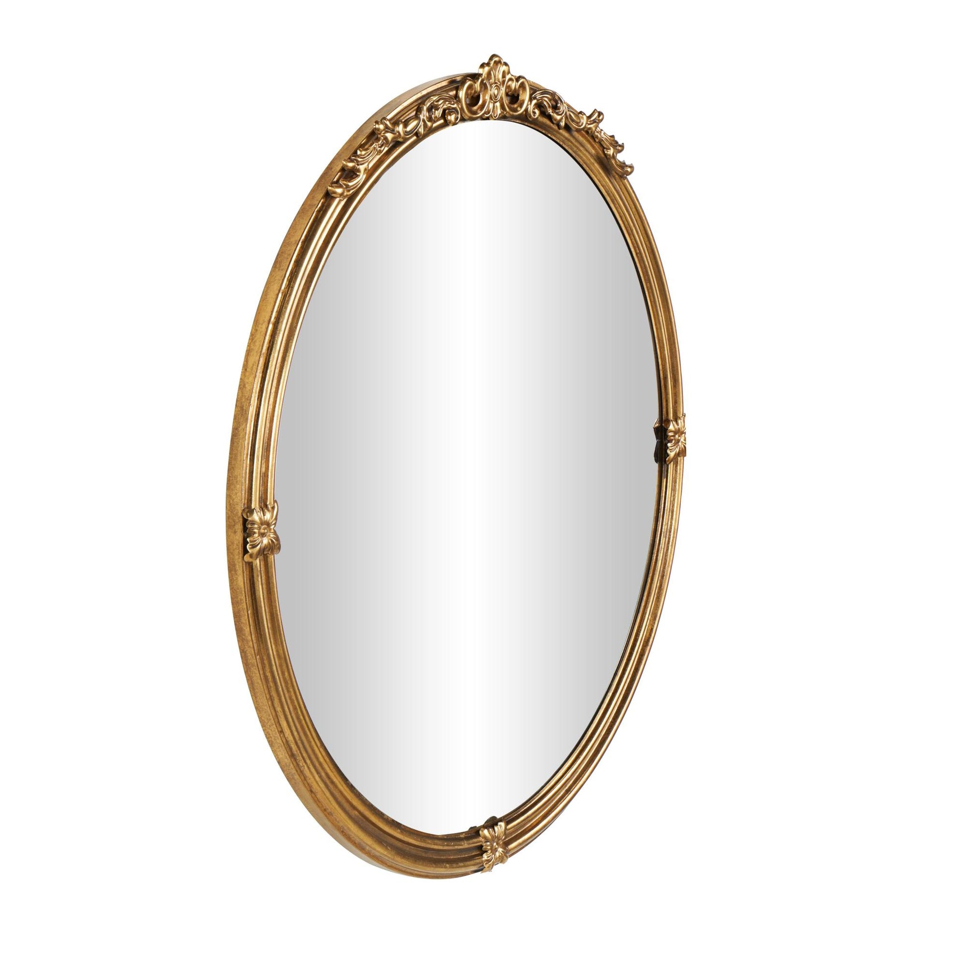 Scroll Gold Metal Layered Frame Room Wall Mirror with Floral Accents