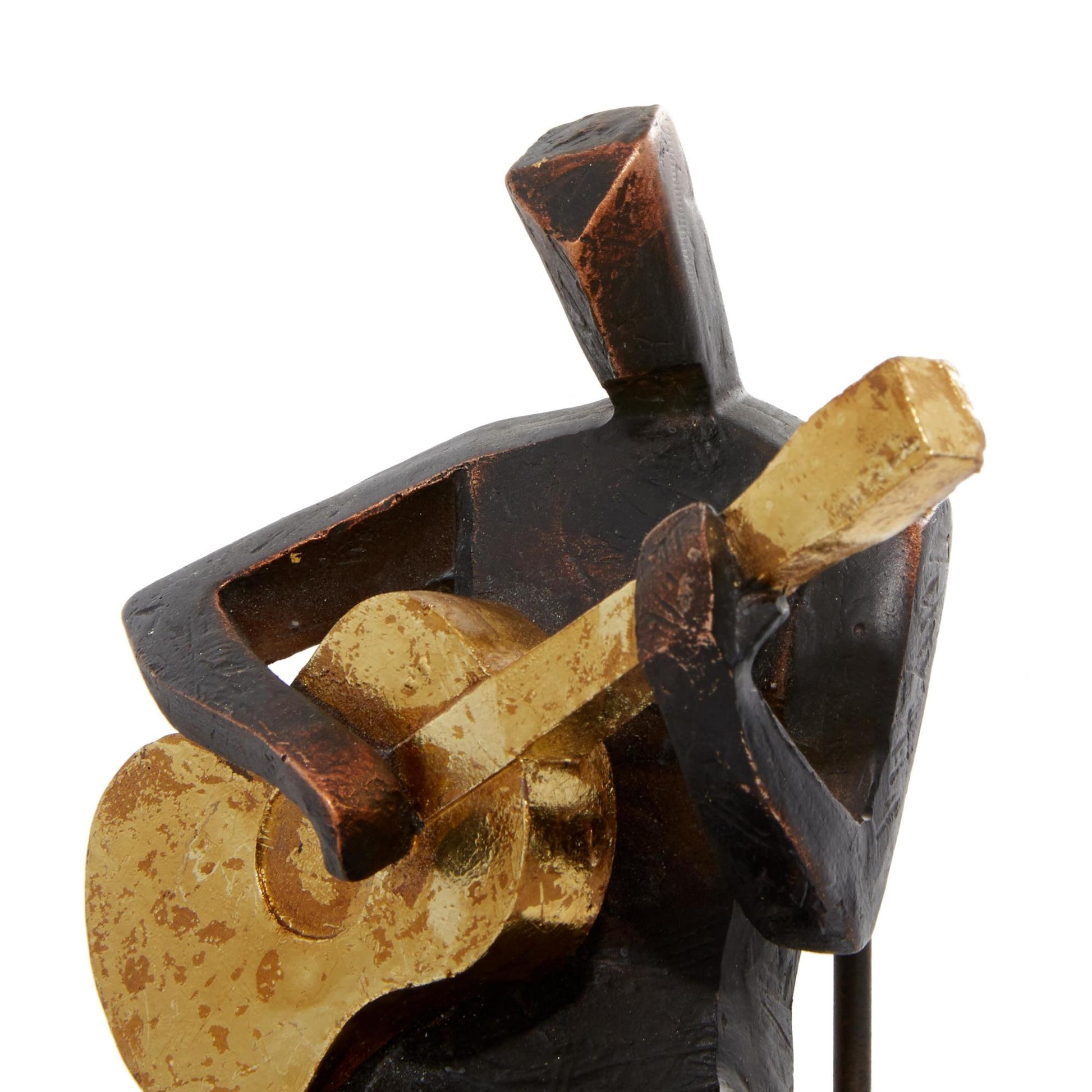 Set of 4 Musician Brown Polystone Decorative Sculpture with Gold Instruments