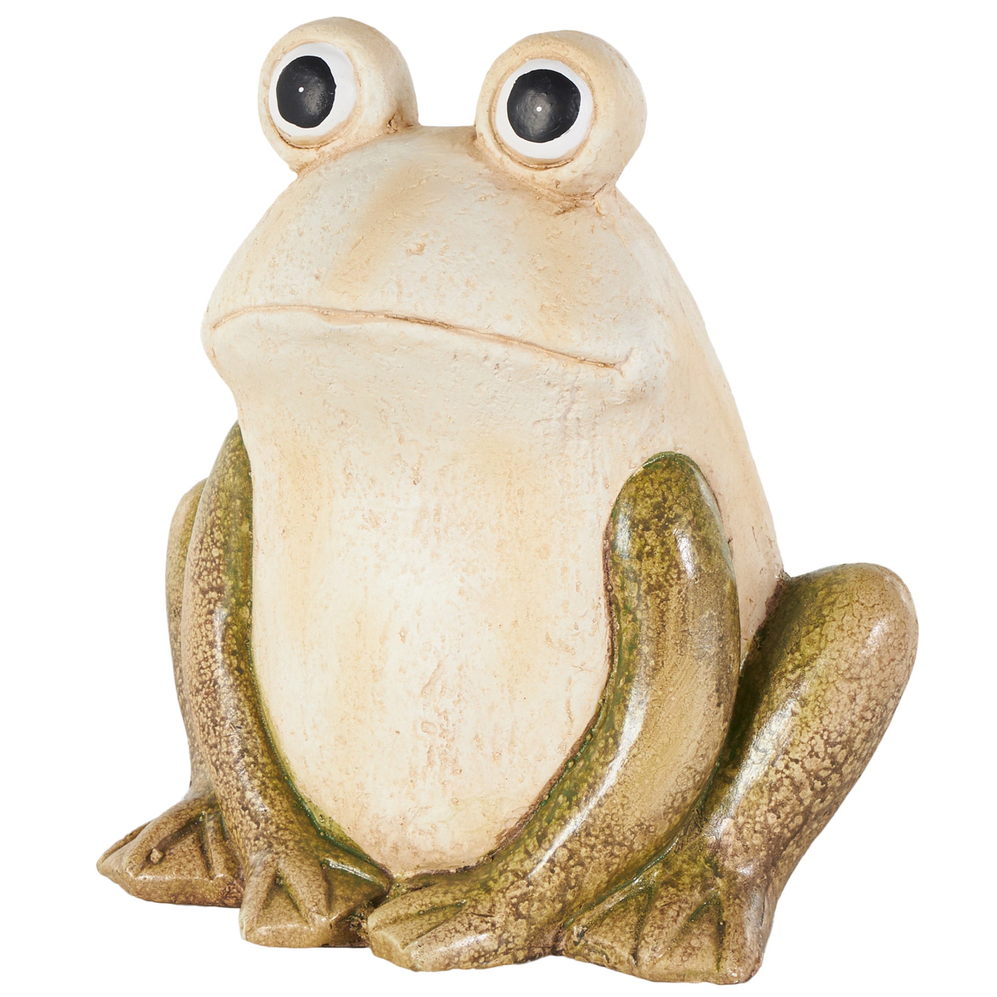 Frog Cream Magnesium Oxide Decorative Garden Sculpture with Brown and Green Accents