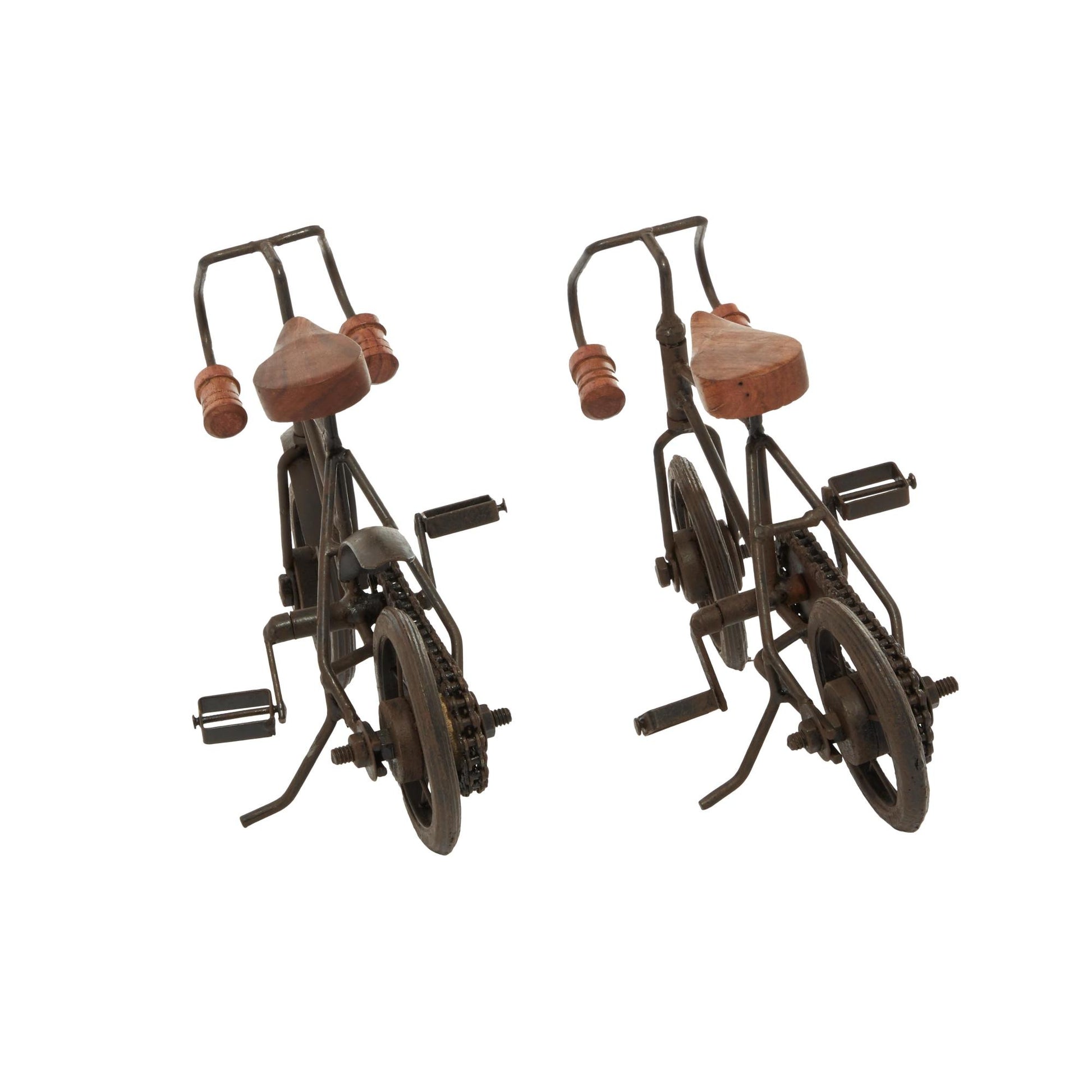 Set of 2 Bike Metal Decorative Sculpture with Wood Accents