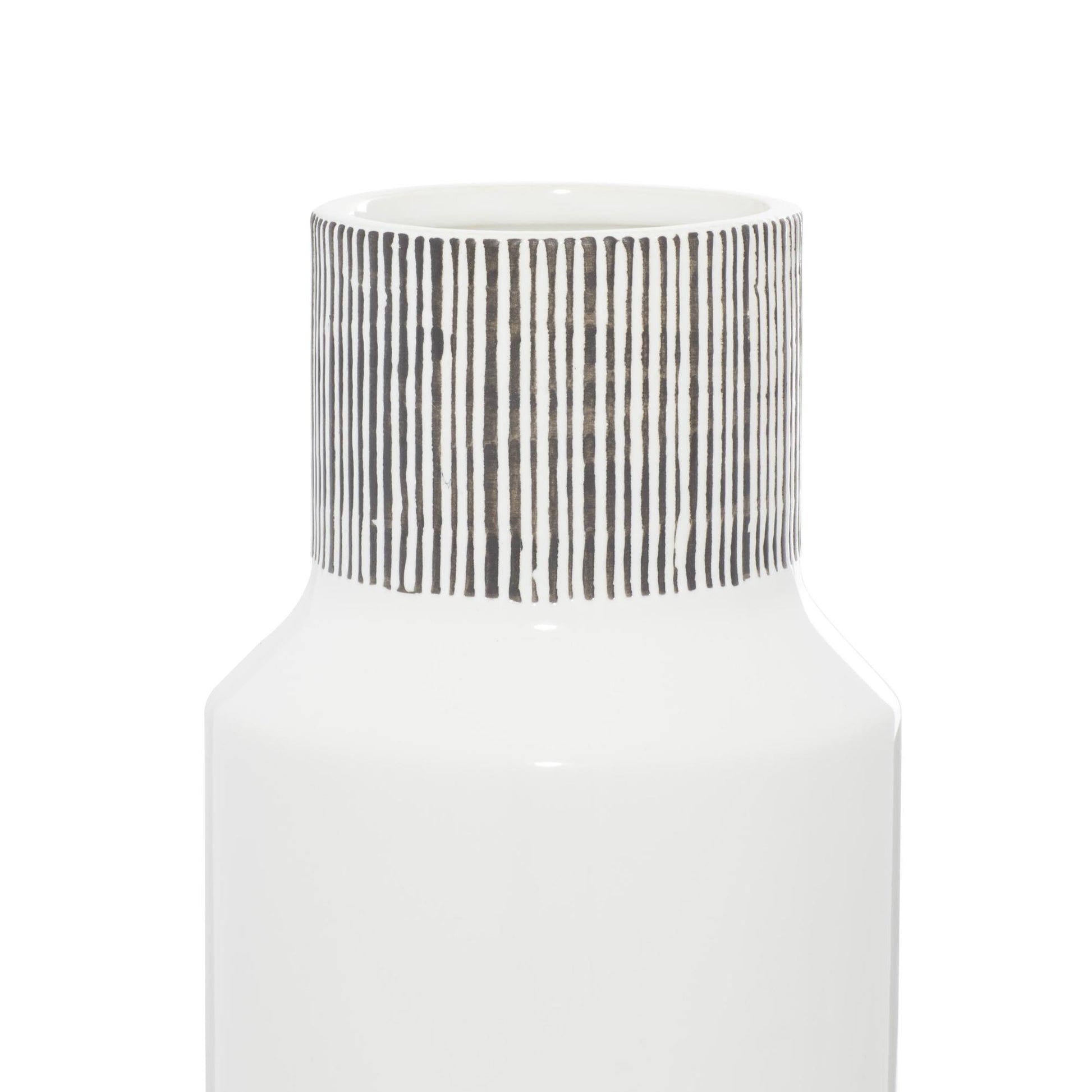 CosmoLiving by Cosmopolitan White Ceramic Handmade Decorative Vase with Gray Striped Accents