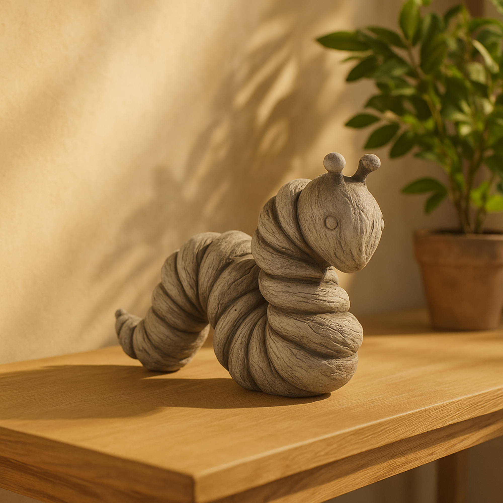 Worm Gray Polyresin Textured Decorative Sculpture