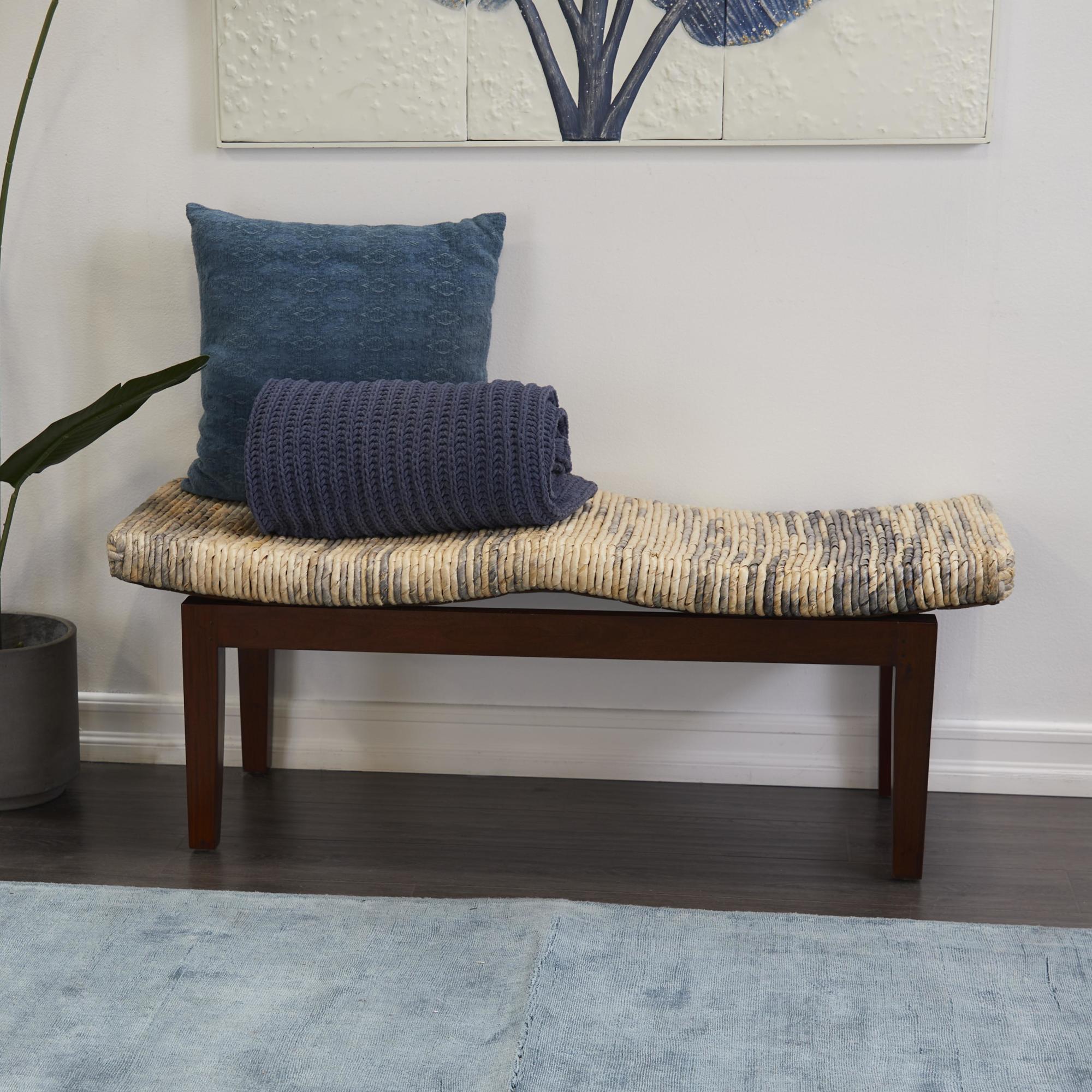 Brown Wood Handmade Woven Home Bench