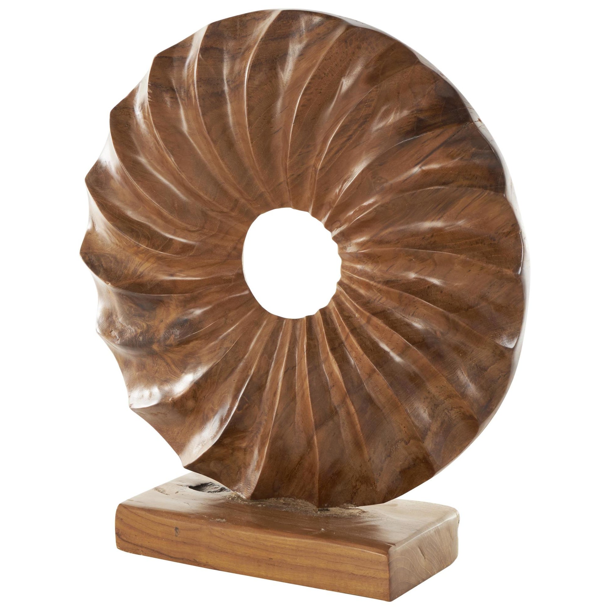 Sun Brown Teak Wood Handmade Dimensional Circular Decorative Sculpture with Center Cutout