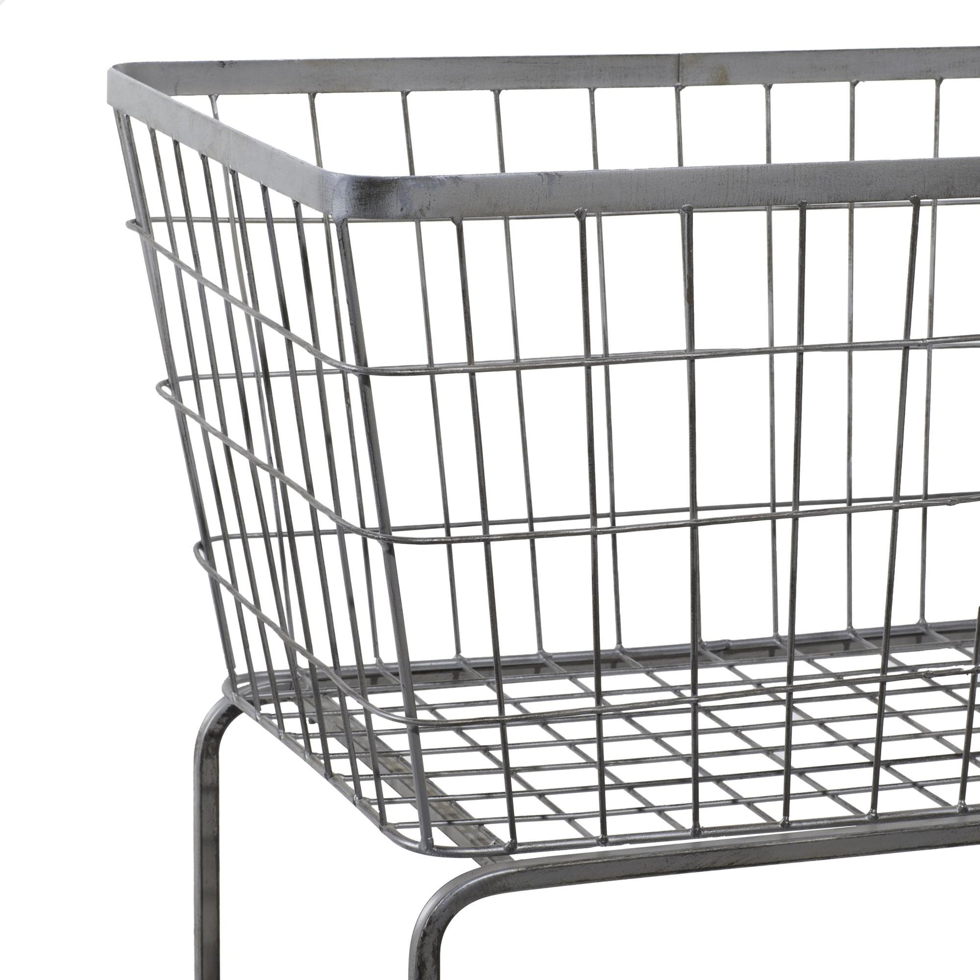 Gray Metal Deep Set Wire Basket Mobile Storage Cart with Wheels