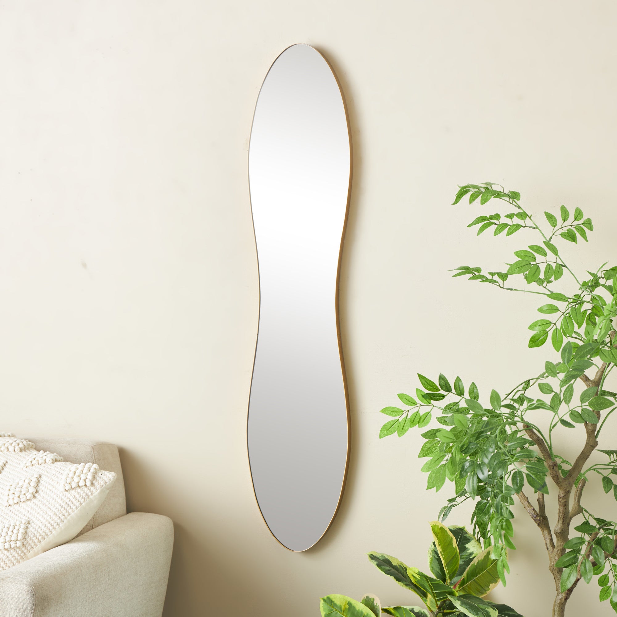 Metal Tall Wavy Room Wall Mirror 9" x 1" x 45"