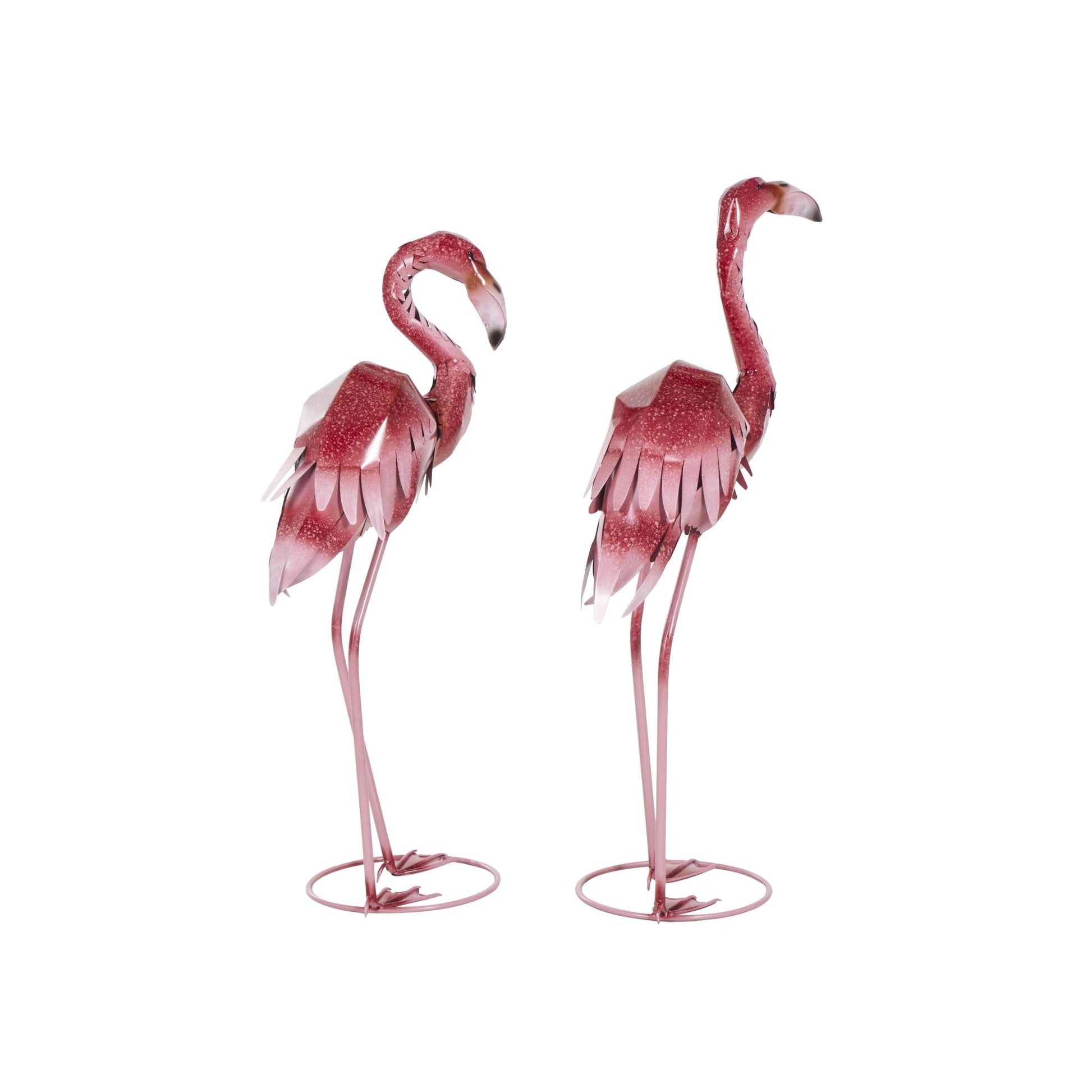 Set of 2 Flamingo Pink Metal Tall Textured Ombre Decorative Garden Sculpture