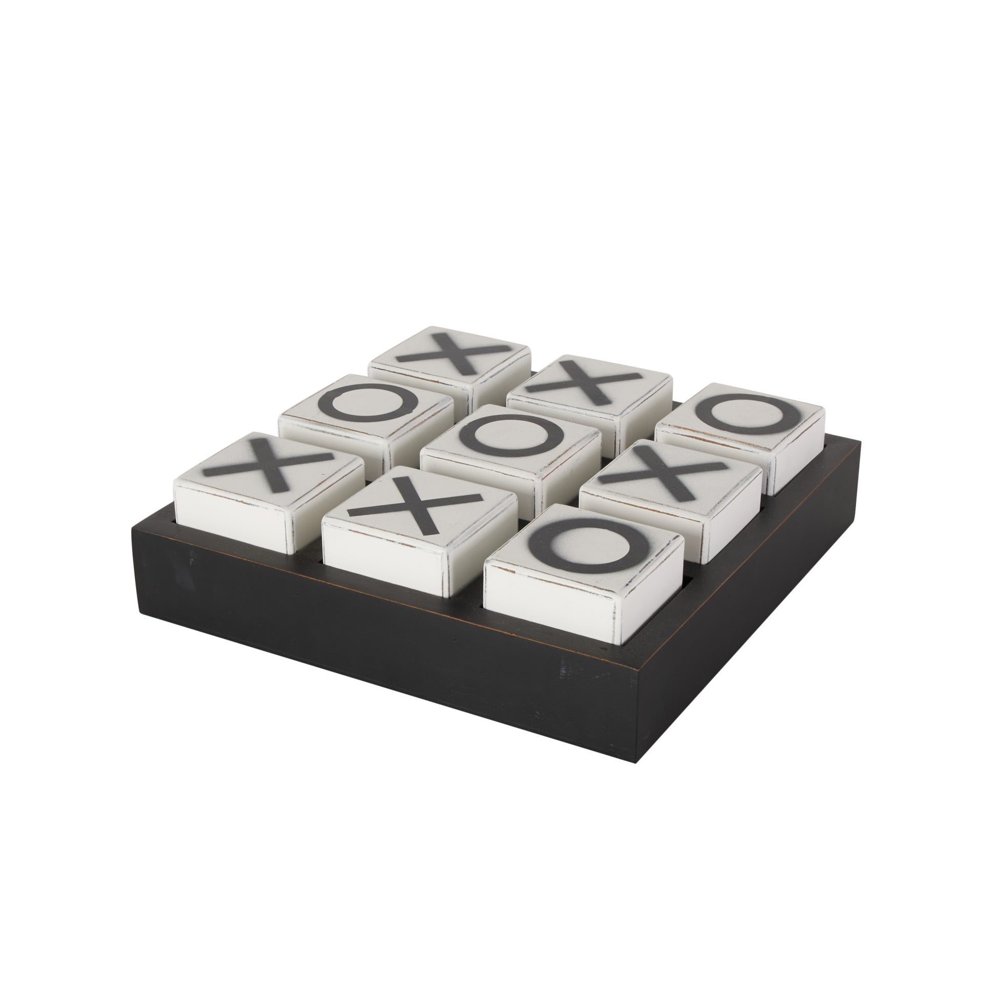Tic Tac Toe Black Wooden Home Decor Game Set with White Block Pieces