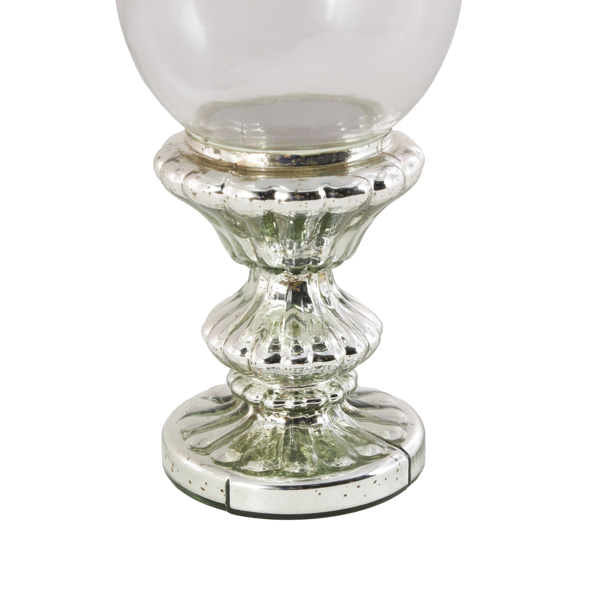 Silver Glass Handmade Turned Style Pillar Room Hurricane Lamp with Faux Mercury Glass Finish