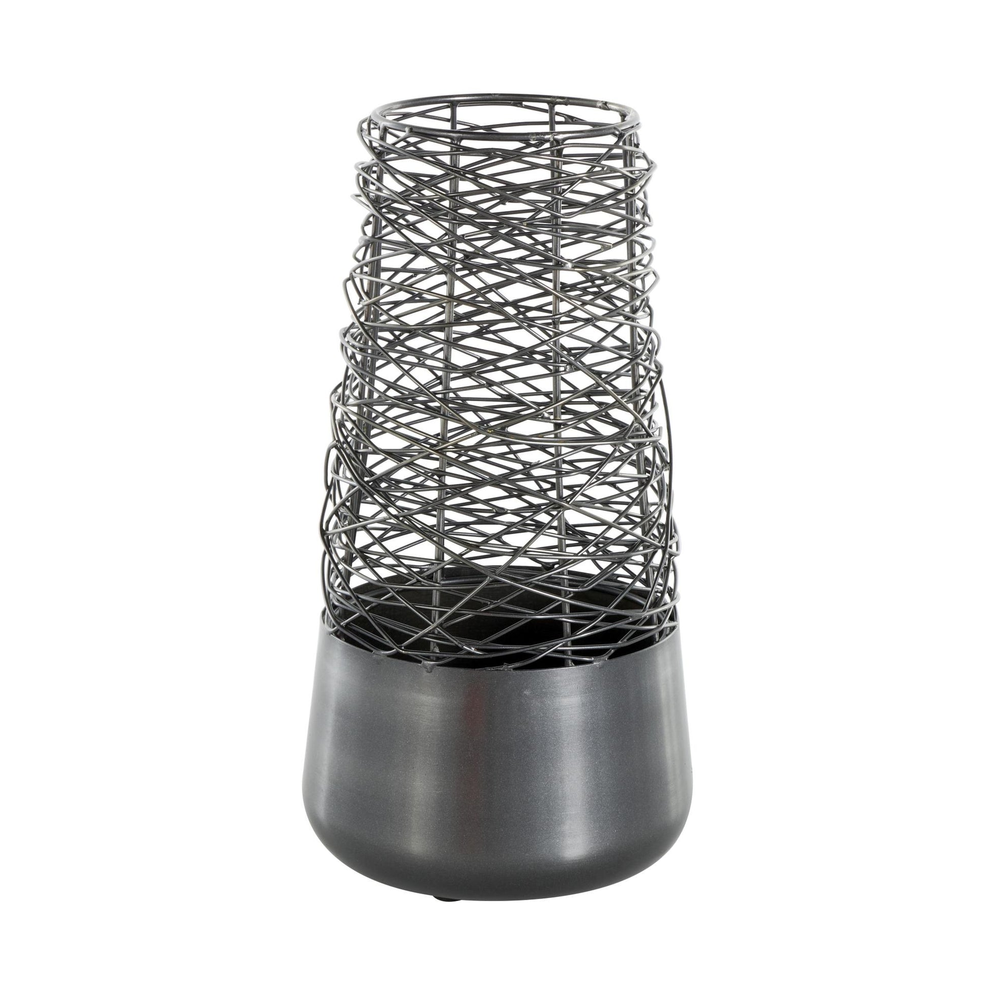 Abstract Black Metal Intertwined Wire Decorative Vase with Solid Matte Base