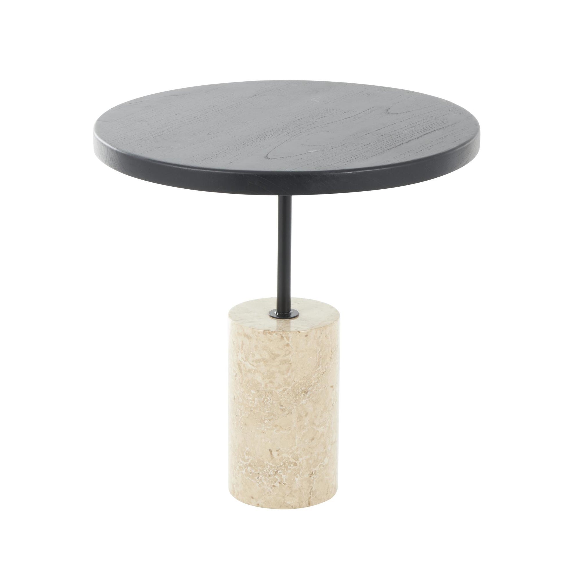 Geometric Black Wood Side End Accent Table with Ivory Marble Base