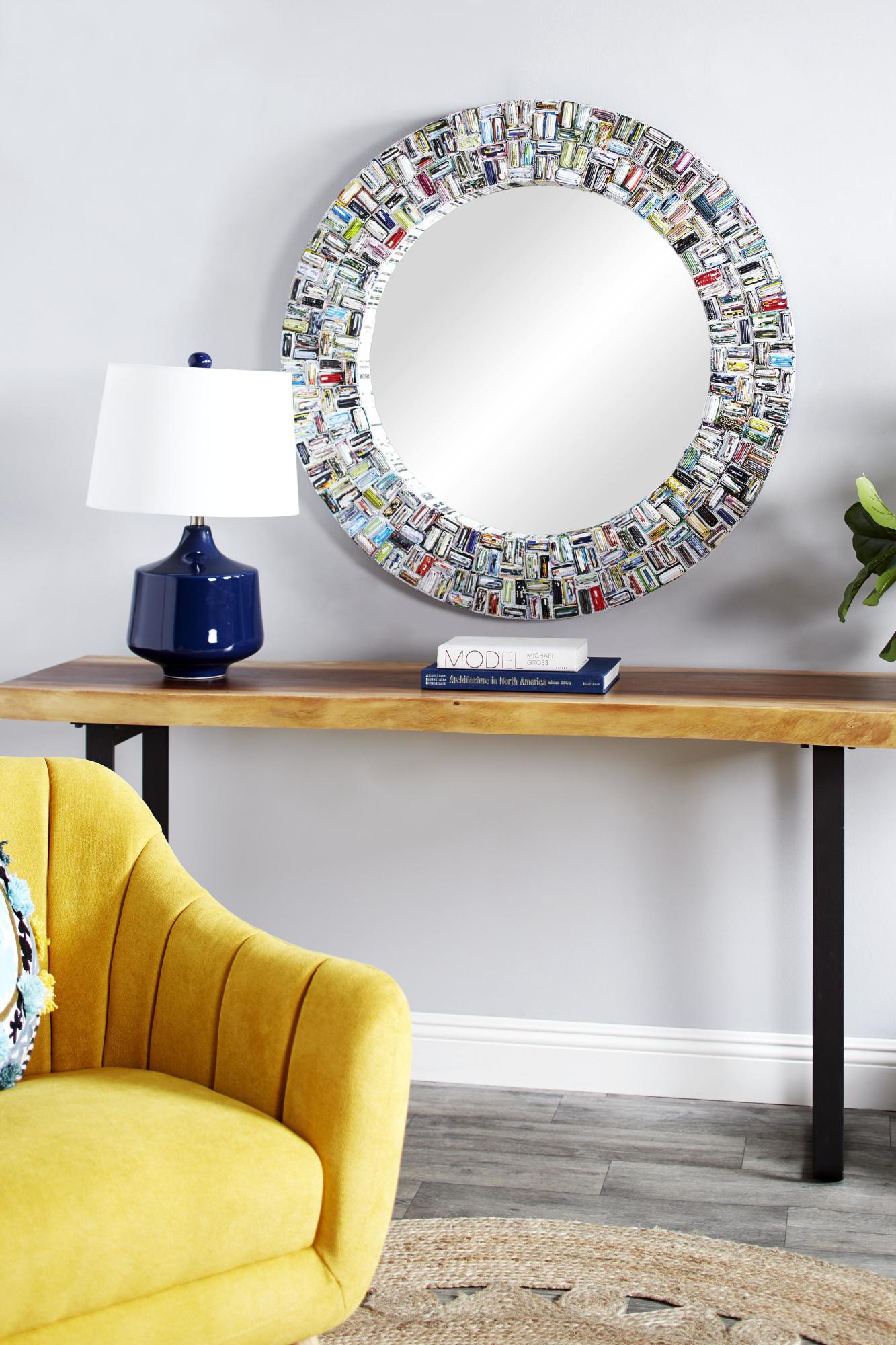 Multi Colored Paper Handmade Recycled Magazine Frame Room Wall Mirror