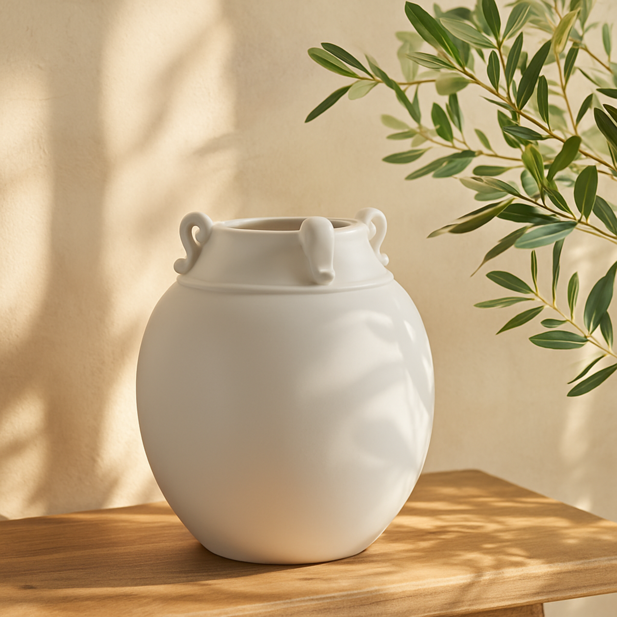 Scroll White Ceramic Decorative Vase with Handles