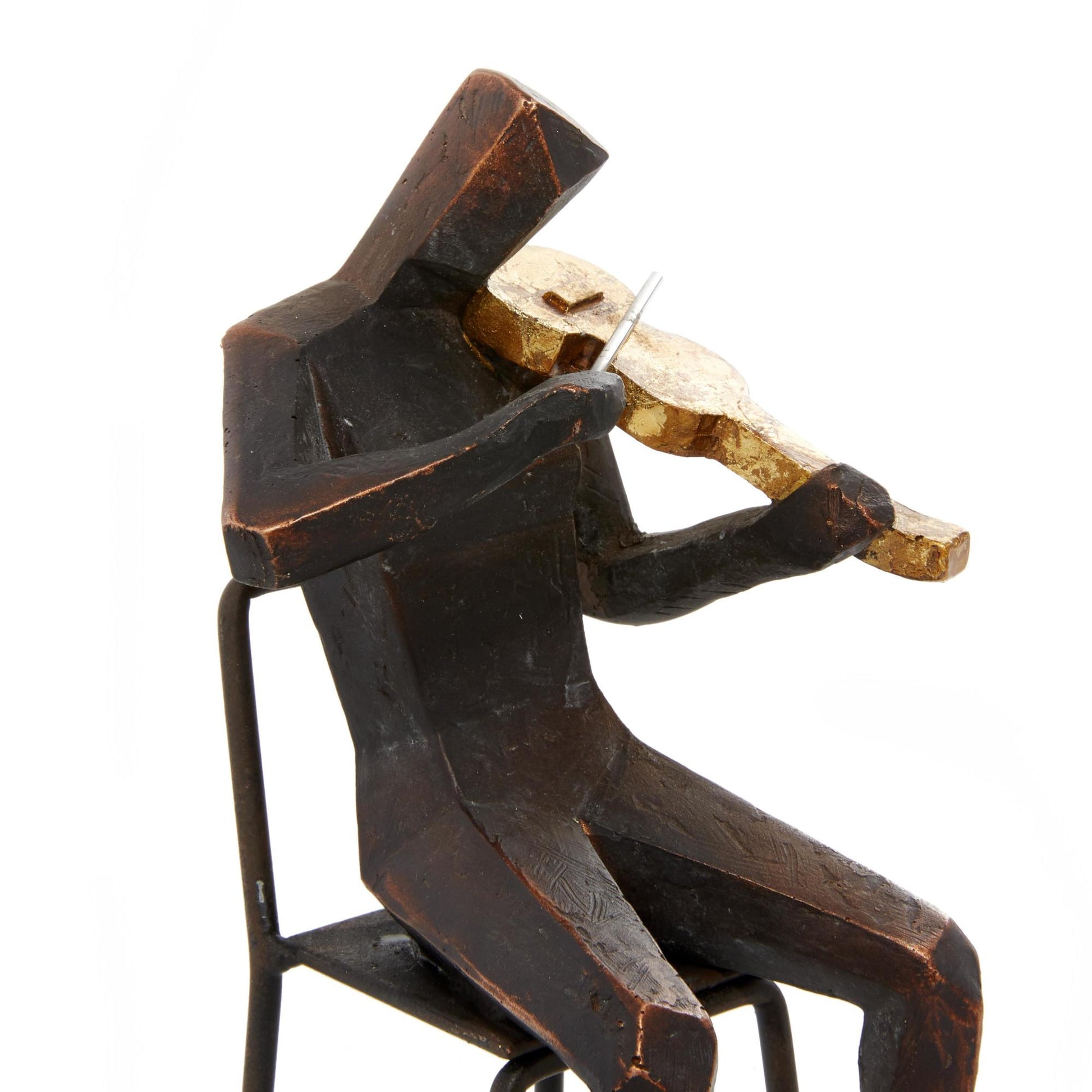 Set of 4 Musician Brown Polystone Decorative Sculpture with Gold Instruments