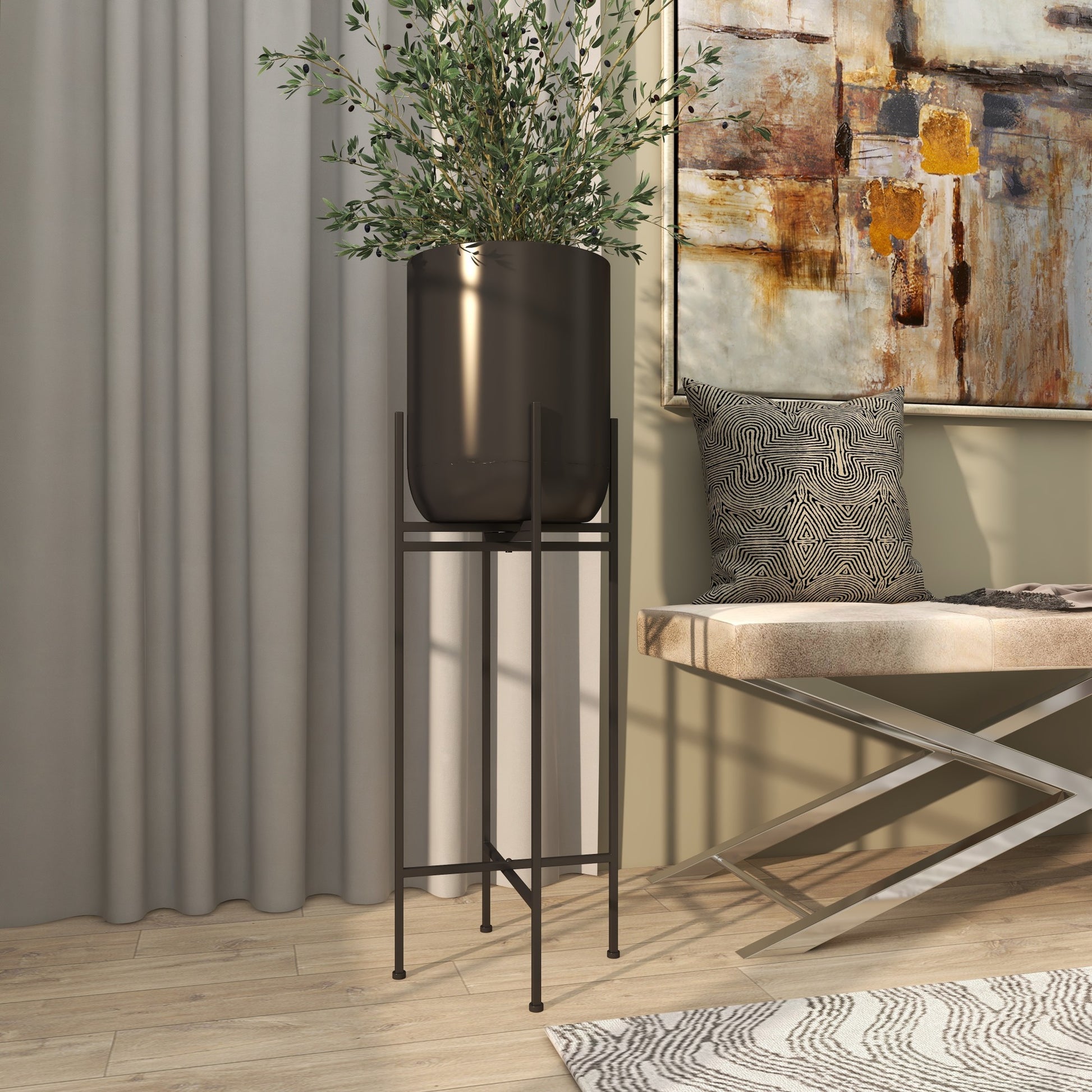 Black Metal Indoor Outdoor Planter with Removable Stand