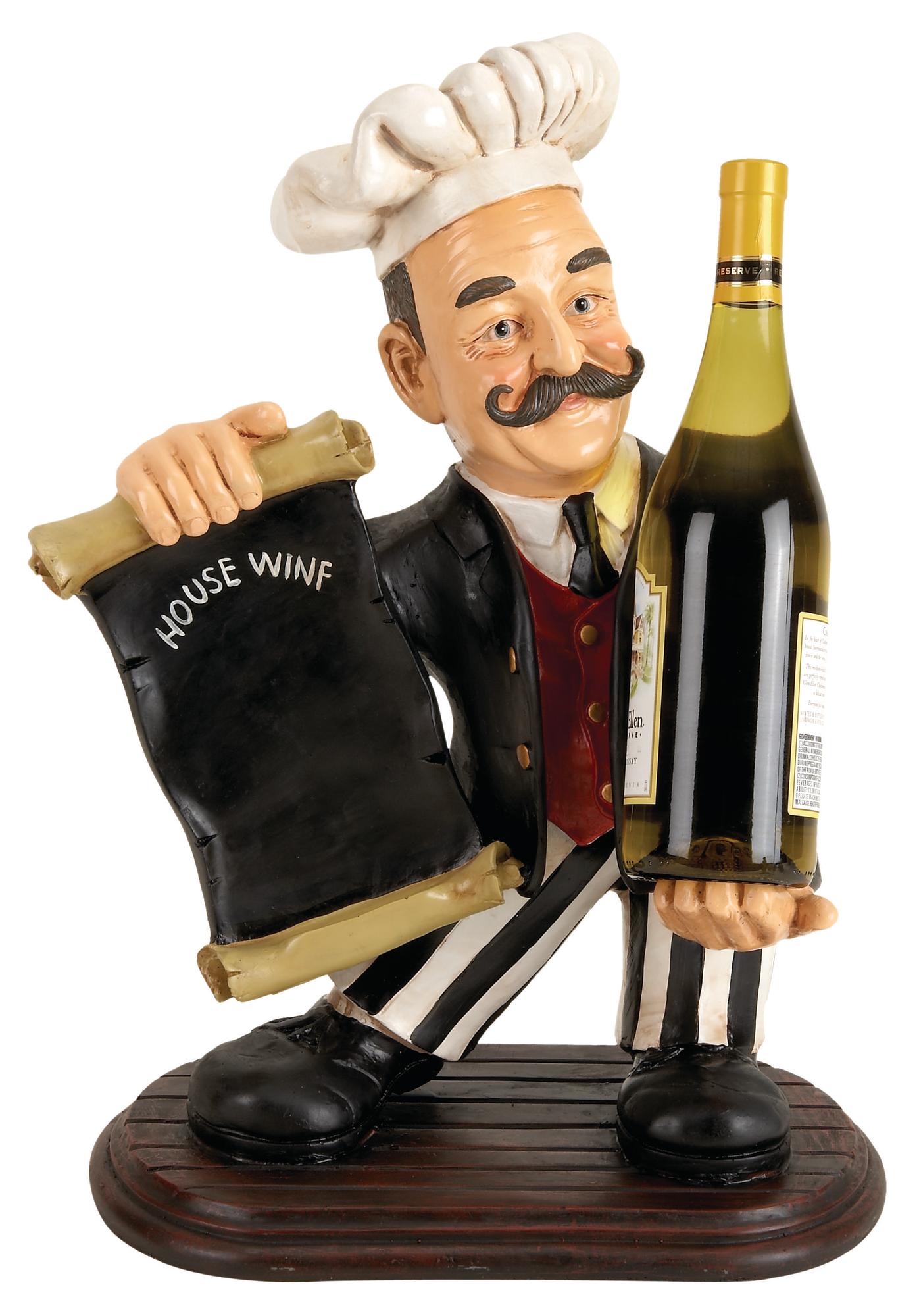Chef Black Polystone Decorative Sculpture with Chalkboard and Wine Holder Slot