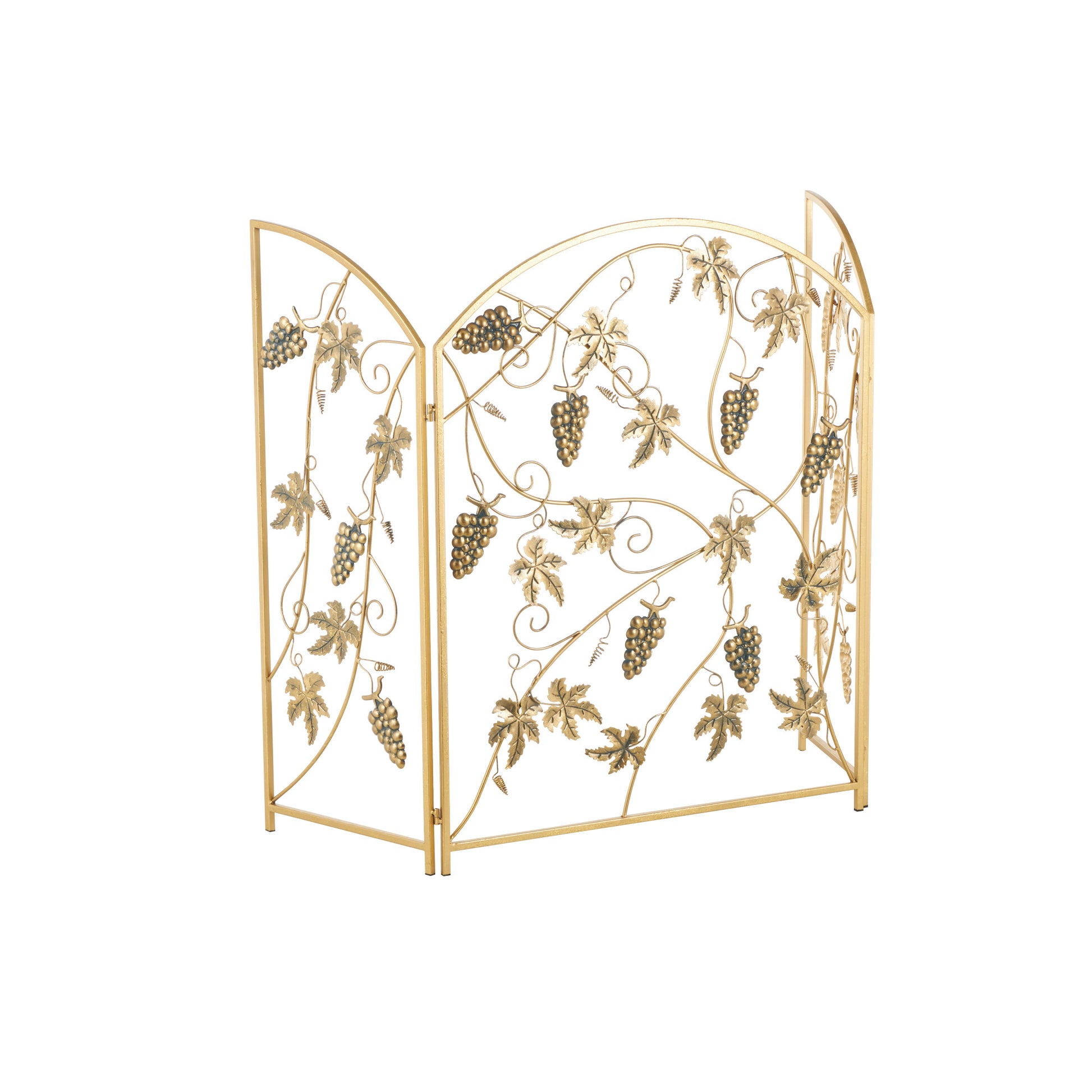 Fruit Gold Metal Foldable 3 Panel Living Room Fireplace Screen with Leaf Accents