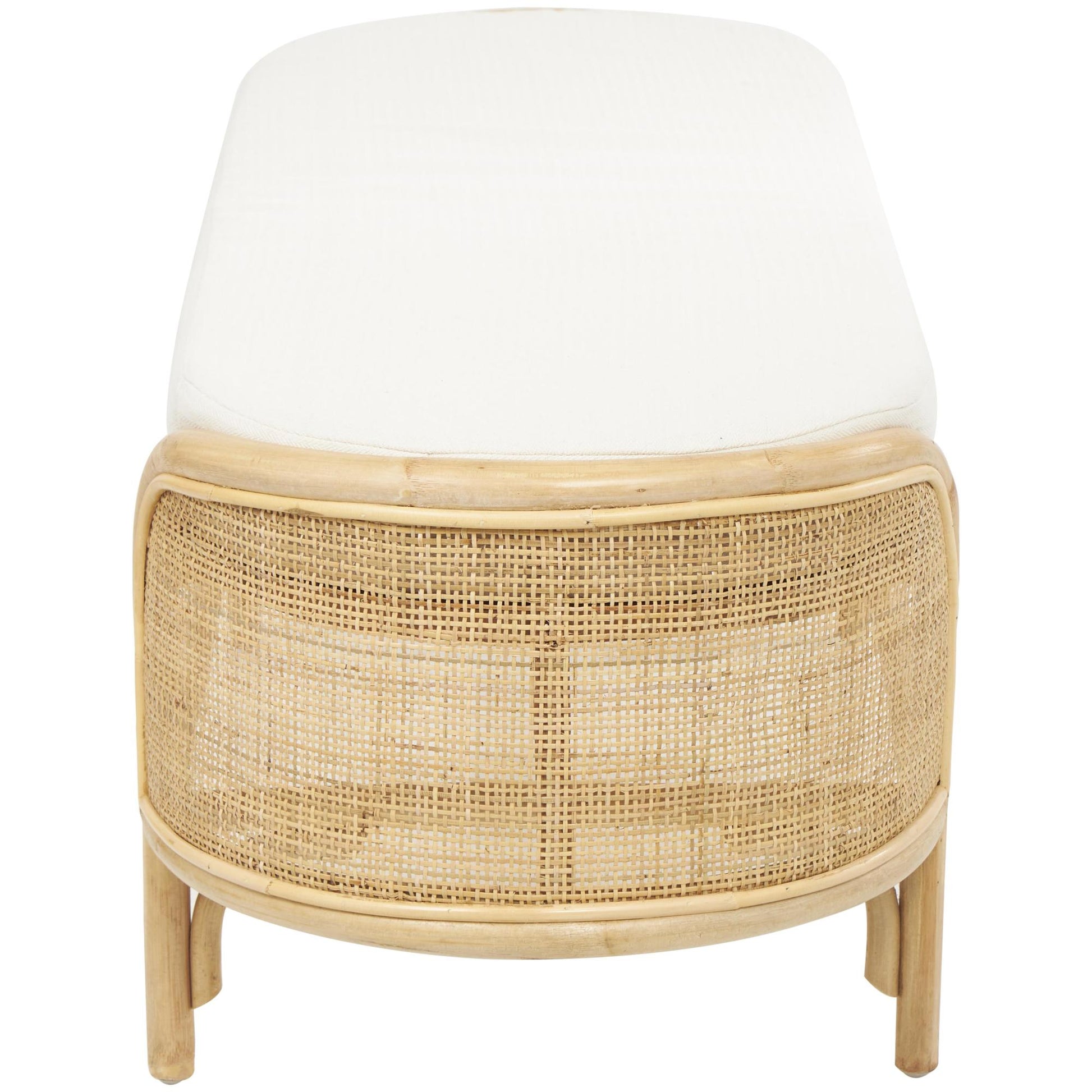 Brown Rattan Handmade Oval Home Bench with White Fabric Cushion