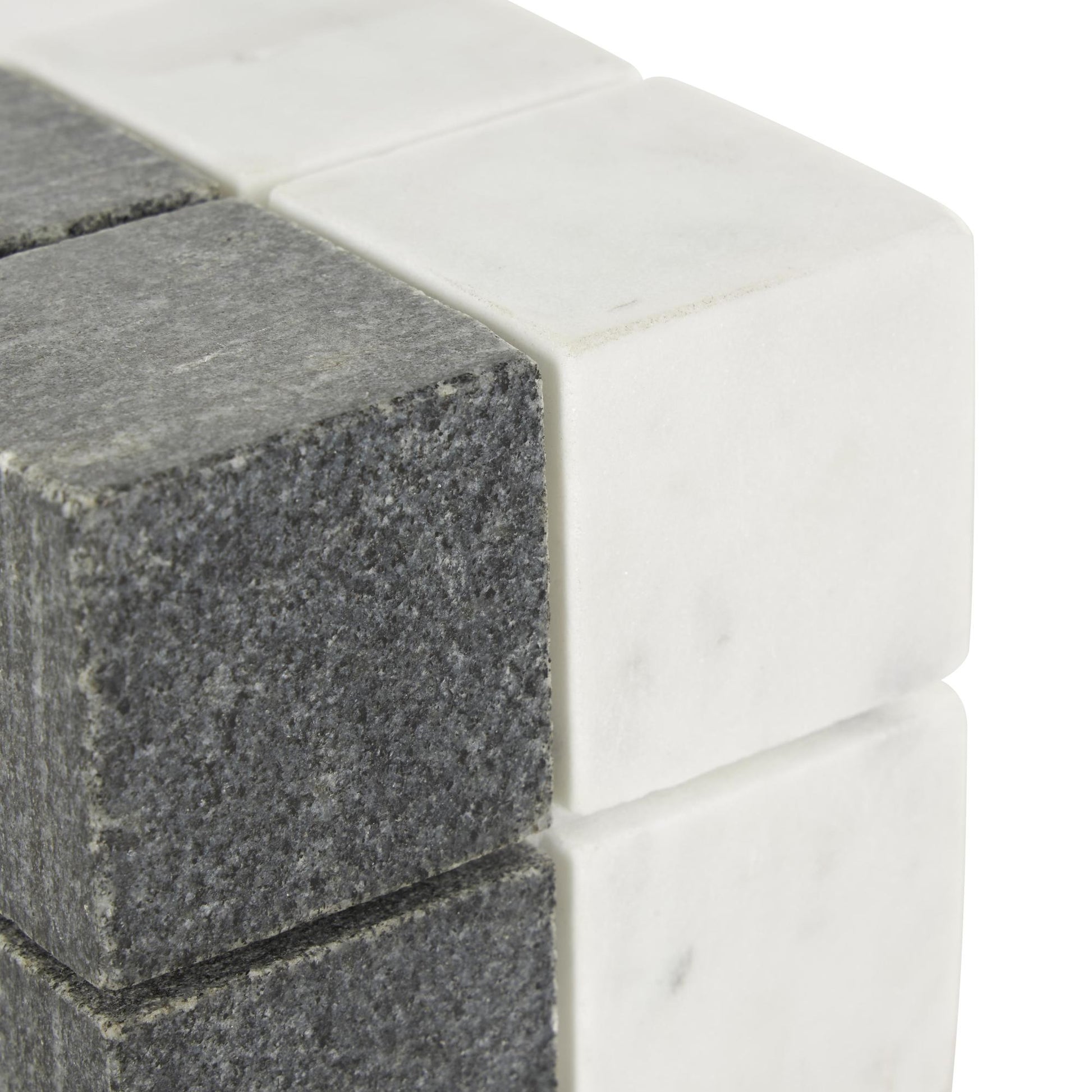 Set of 2 Geometric White Marble Dice Decorative Sculpture with Black Accent