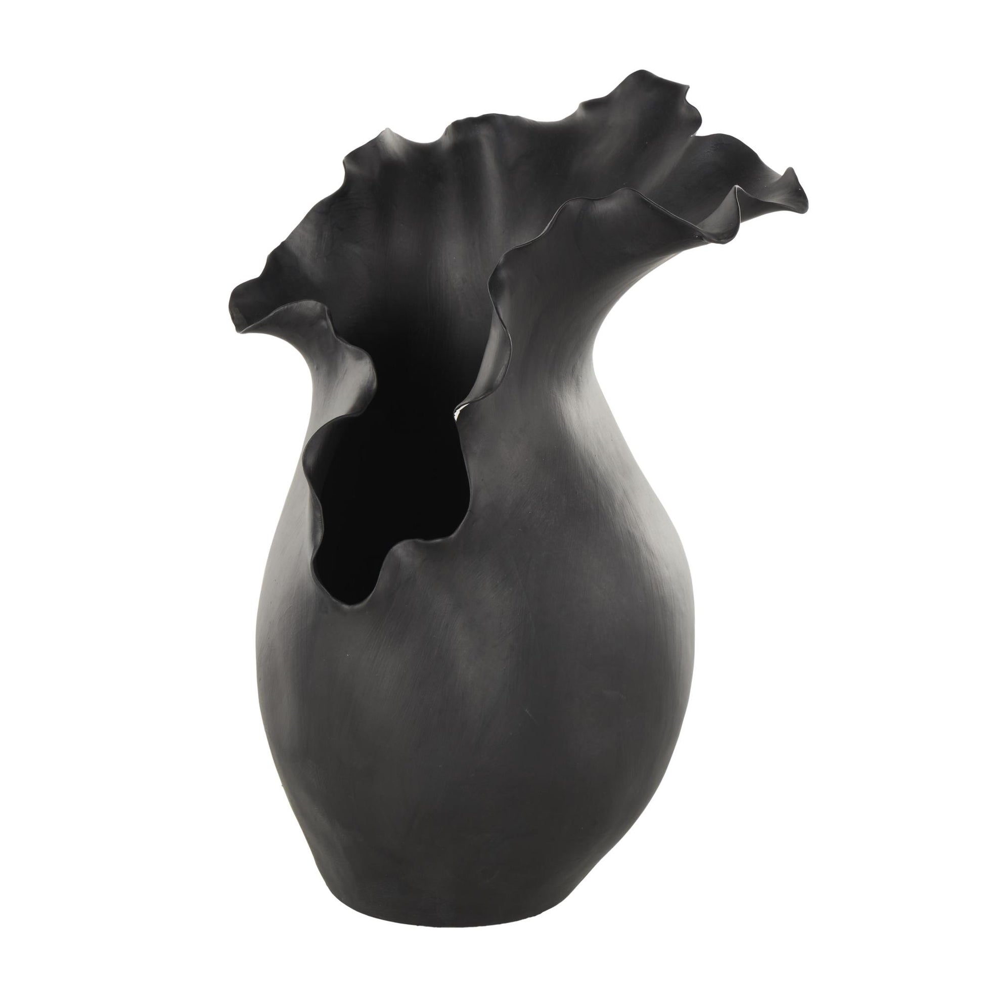 Abstract Ceramic Floral Inspired Decorative Vase with Wavy Folded Rim