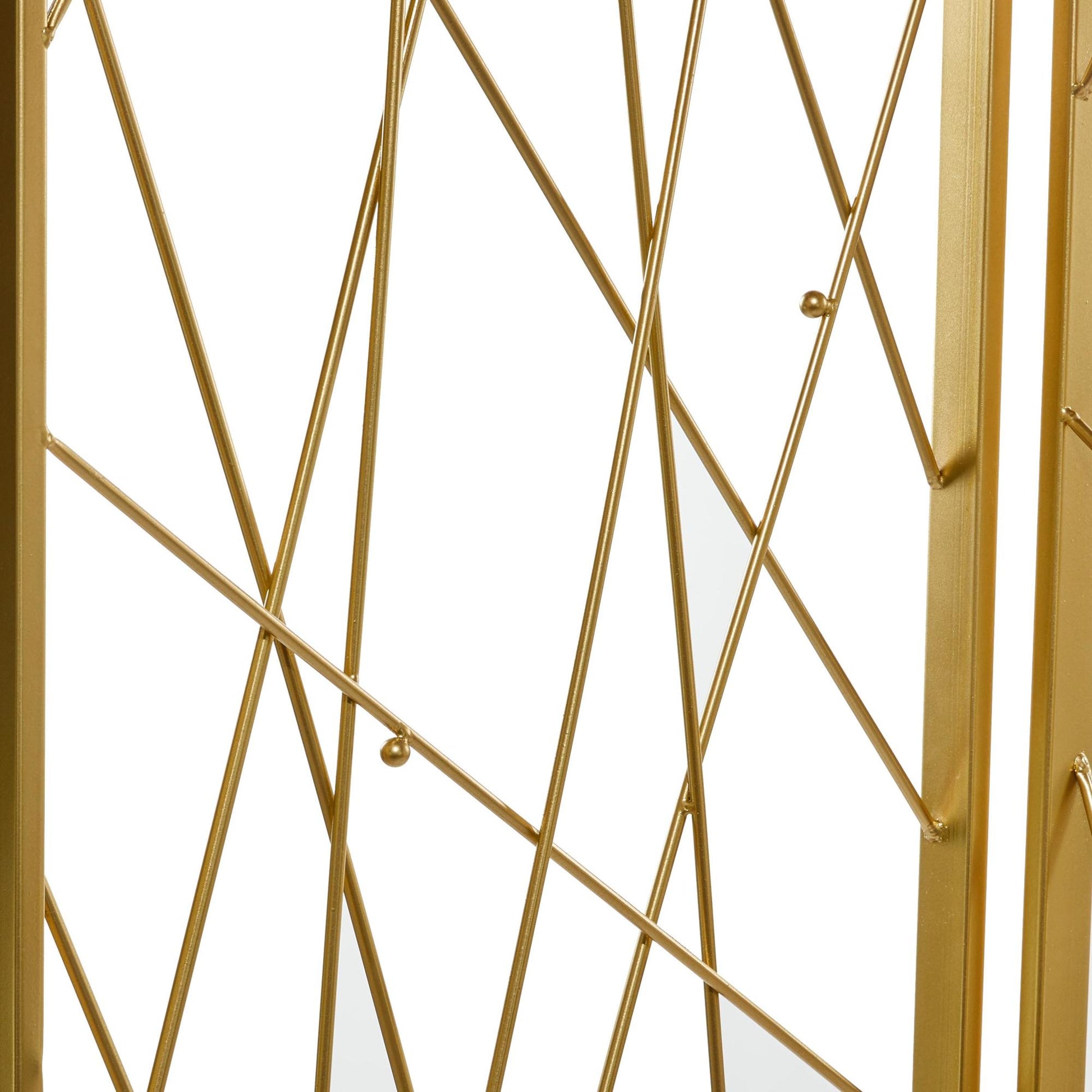 Abstract Gold Metal Foldable Partition 3 Panel Partition Room Divider Screen with Wire Rod Accents