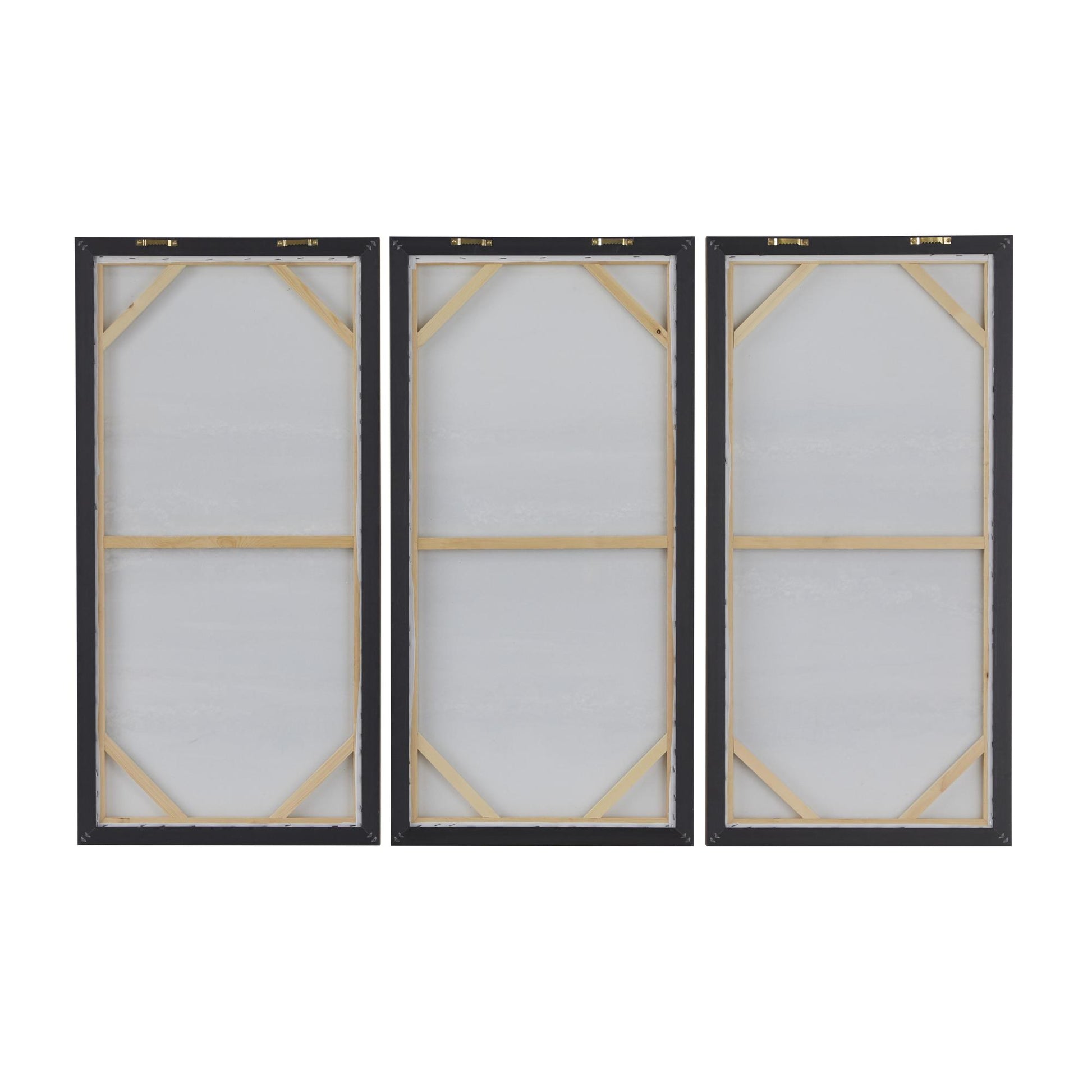 Set of 3 Landscape Blue Canvas Living Room Framed Wall Art with Gold Frame