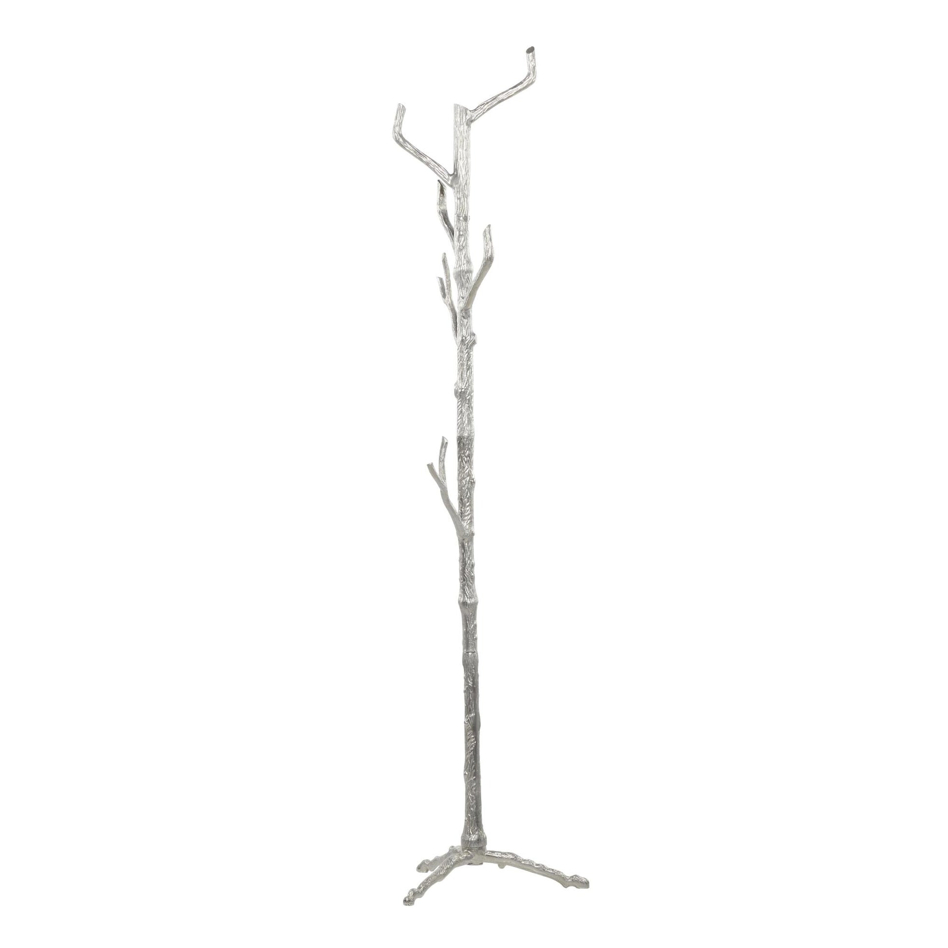 Tree Silver Aluminum Metal Branch 6 Hook Freestanding Coat Rack