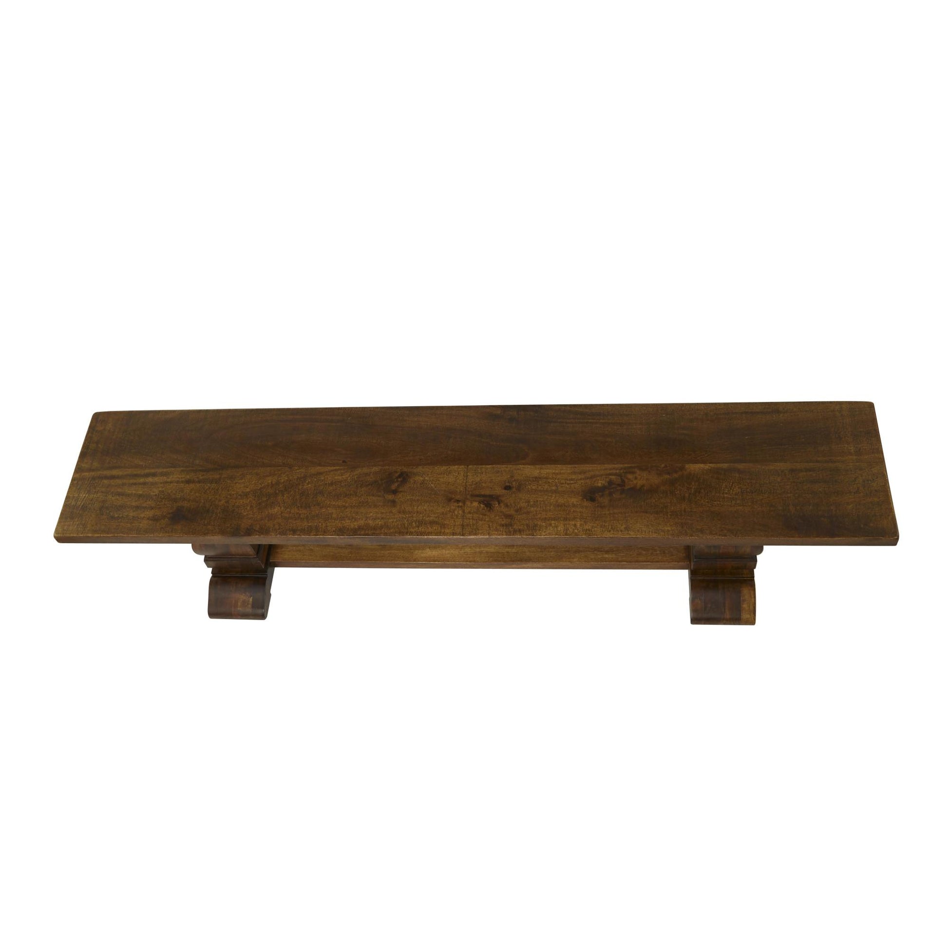 Brown Mango Wood Turned Home Bench with Parquet Inlay