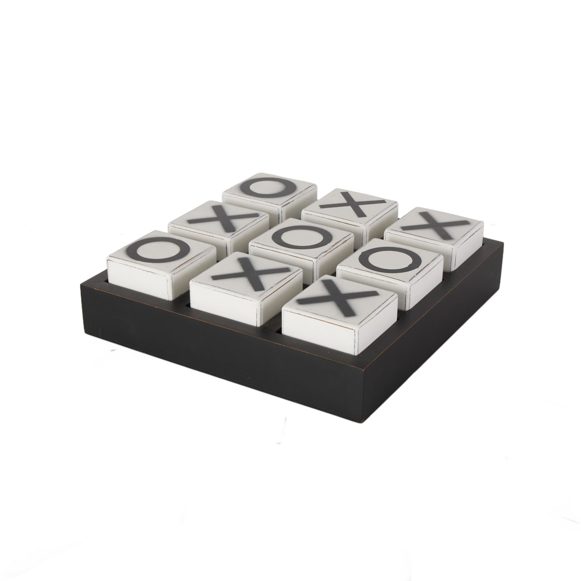 Tic Tac Toe Black Wooden Home Decor Game Set with White Block Pieces