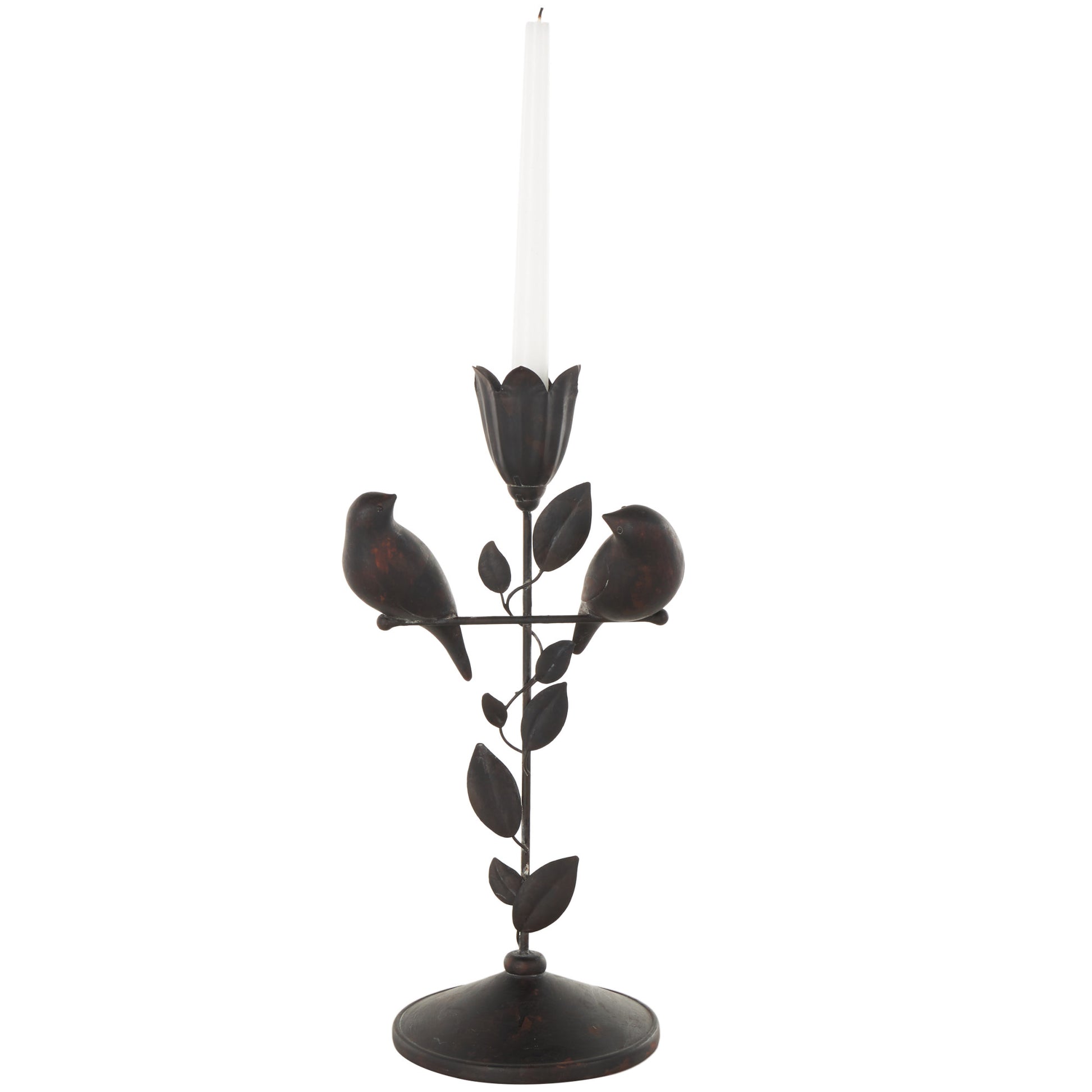 Bird Black Polystone Perching Decorative Sculpture with Leaf Vine and Copper Shading