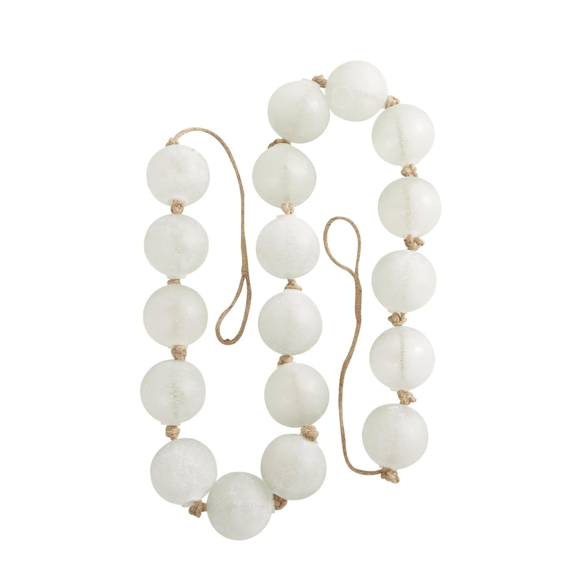 Glass Handmade Round Extra Long Frosted Orb Beaded Garland with Tassel with Knotted Jute Rope