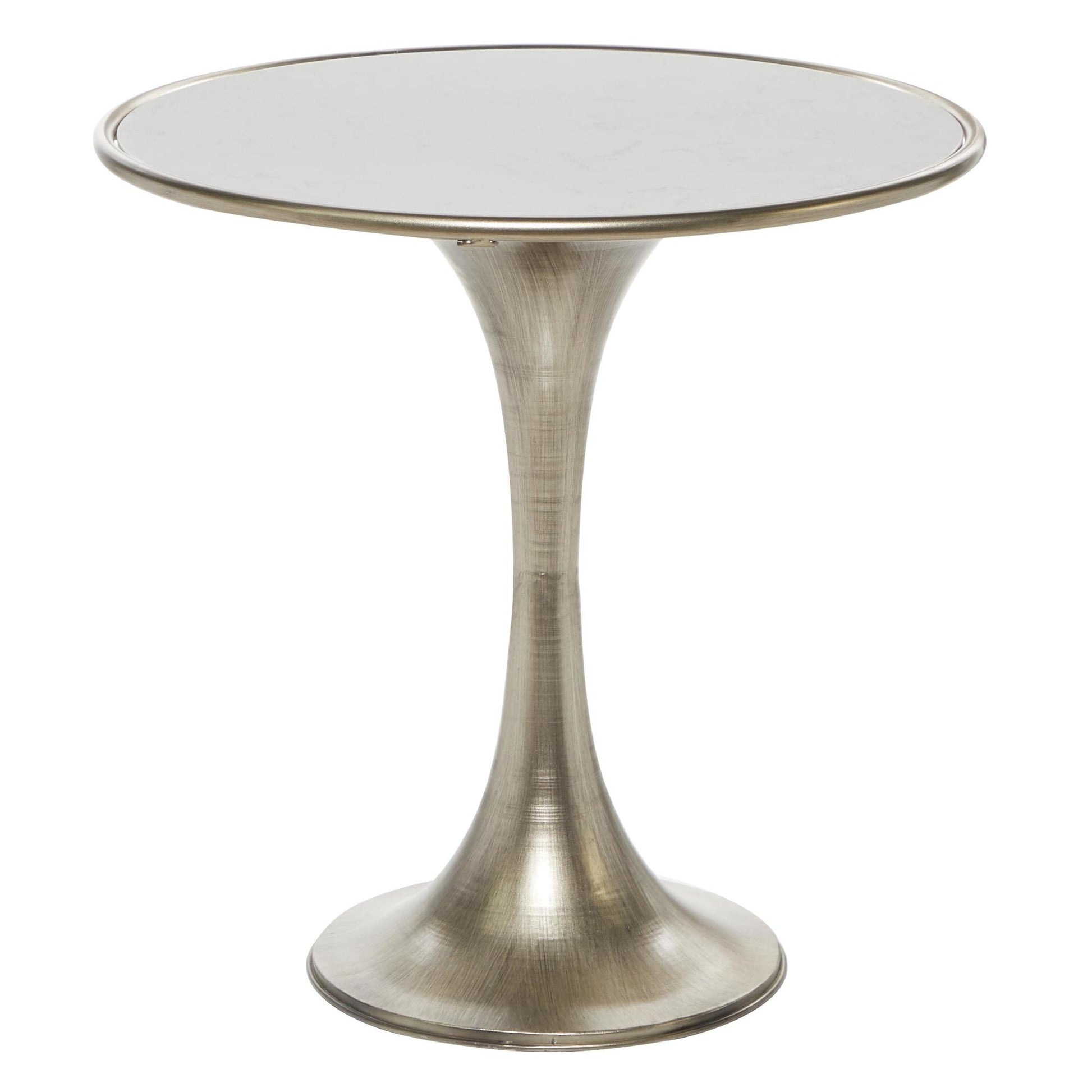 Silver Metal Side End Accent Table with White Marble Top