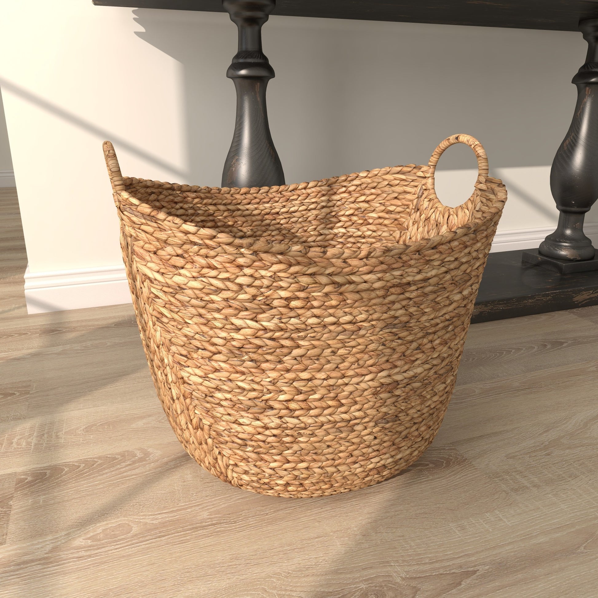 Seagrass Handmade Large Woven Decorative and Functional Storage Basket with Ring Handles