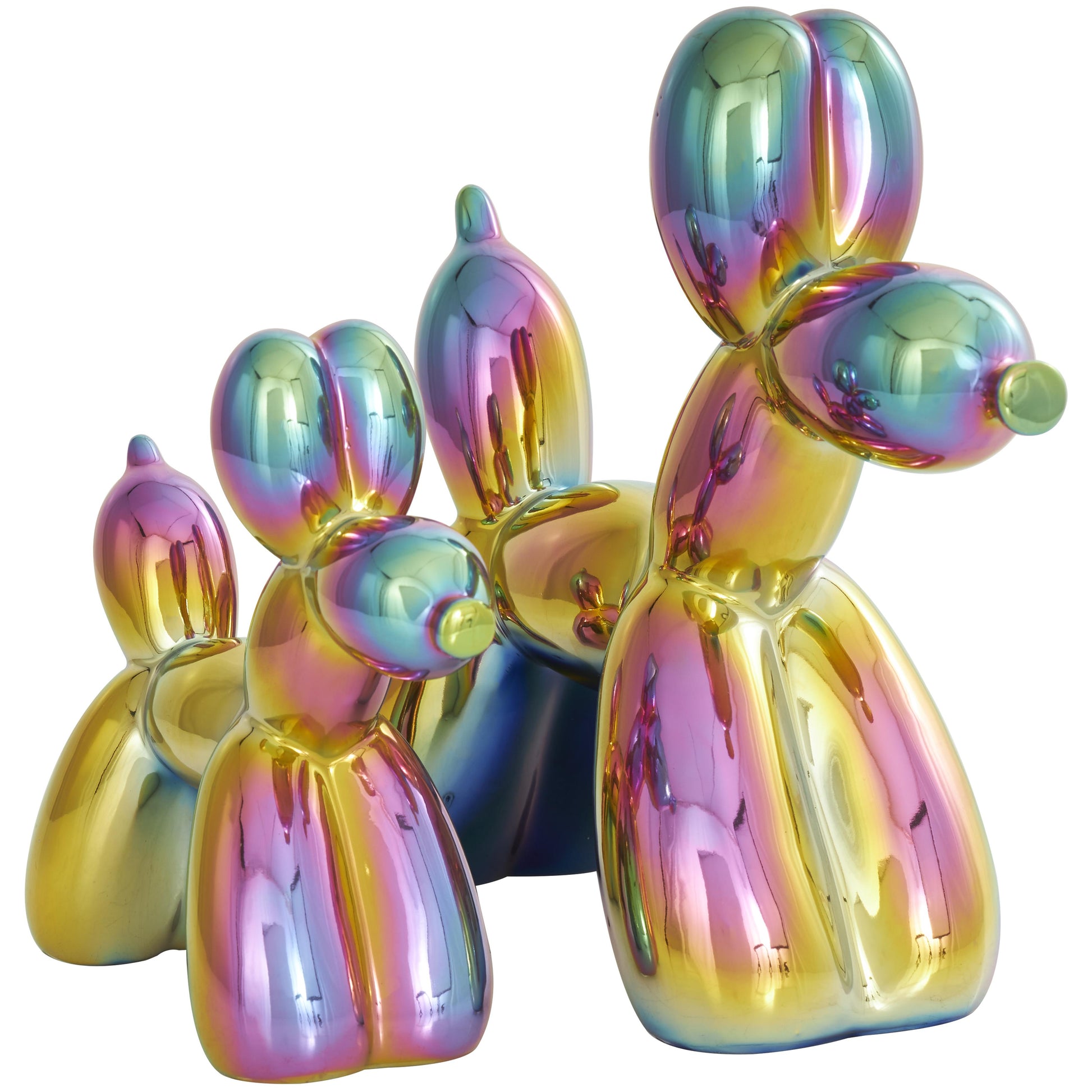Set of 2 Dog Porcelain Ceramic Balloon Decorative Sculpture