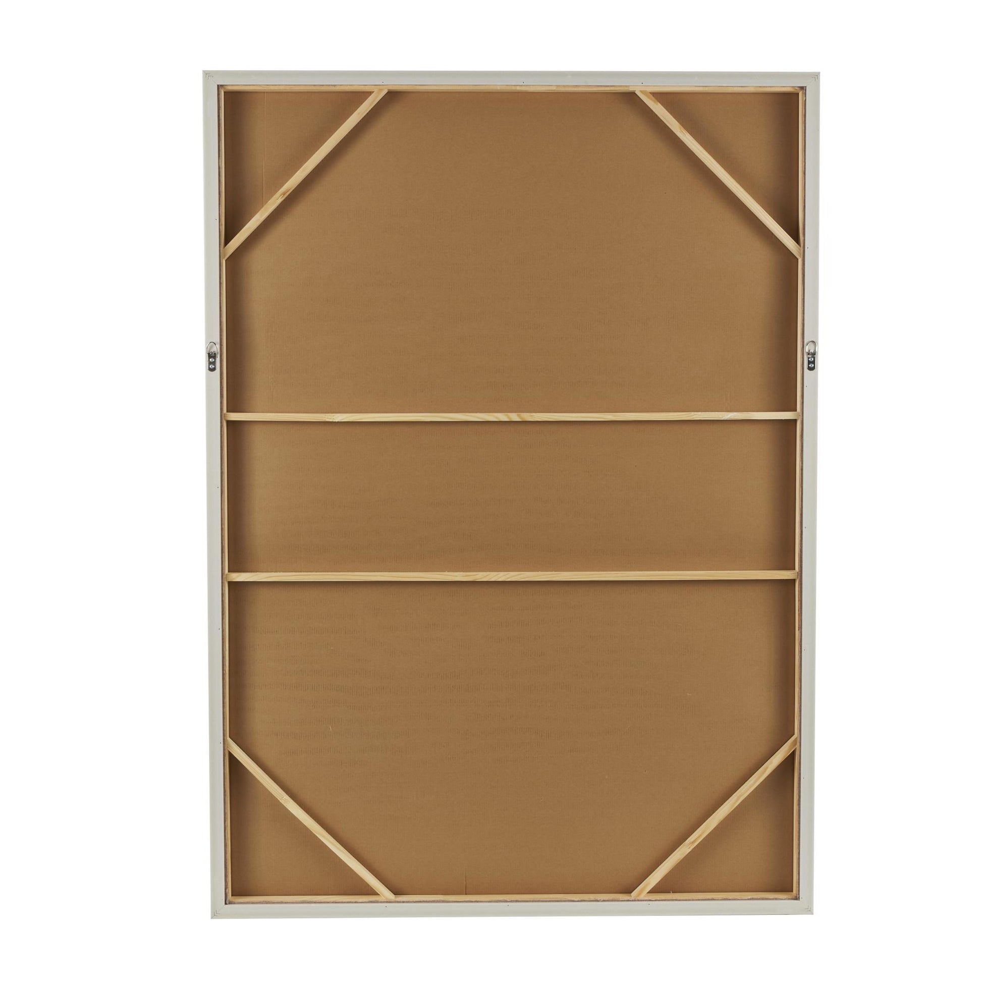 Geometric Brown Wood Textured Living Room Framed Wall Art with Abstract Black and White Shapes and Fabric Backing