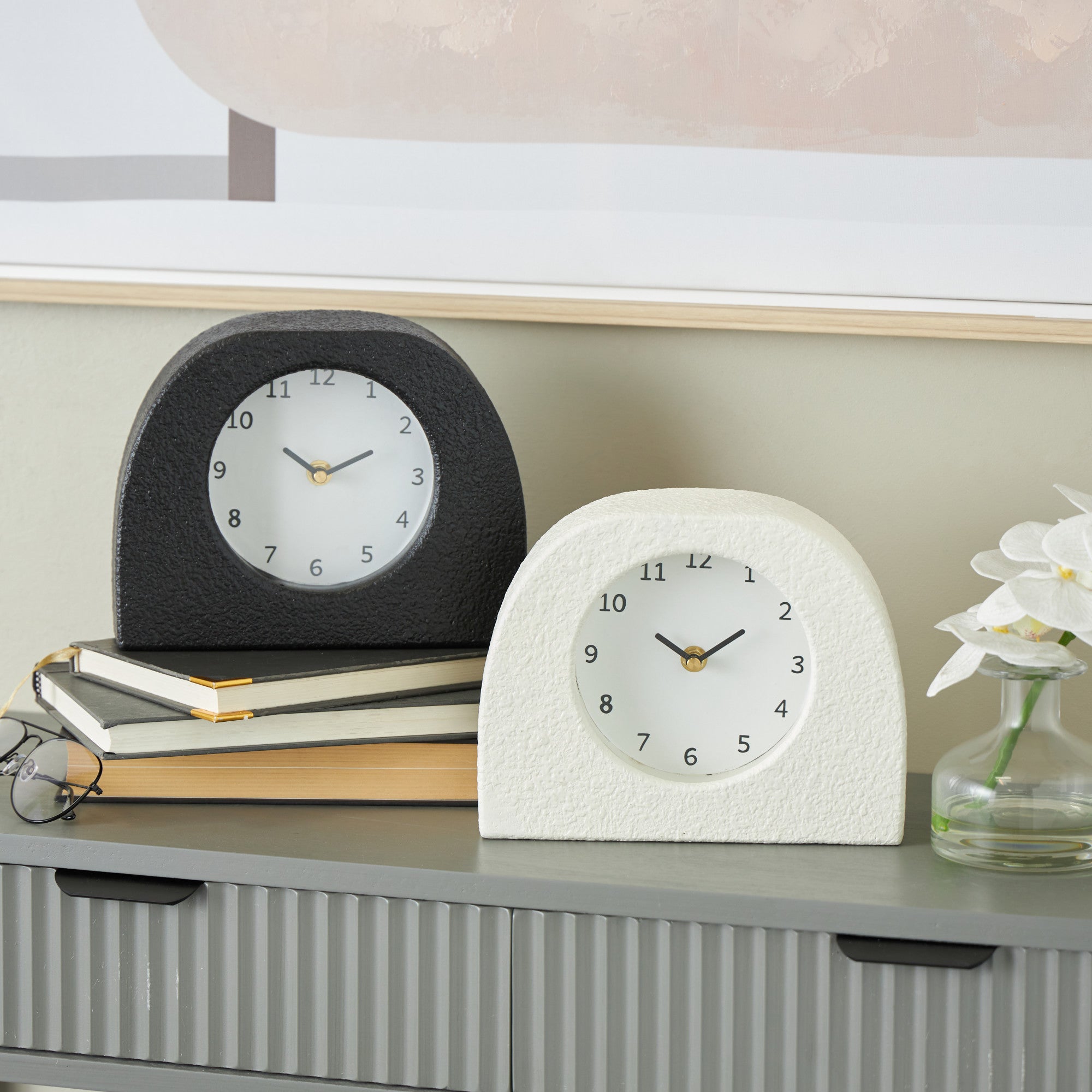 Set of 2 Multi Colored Metal Textured Decorative Clock with Gold Accents