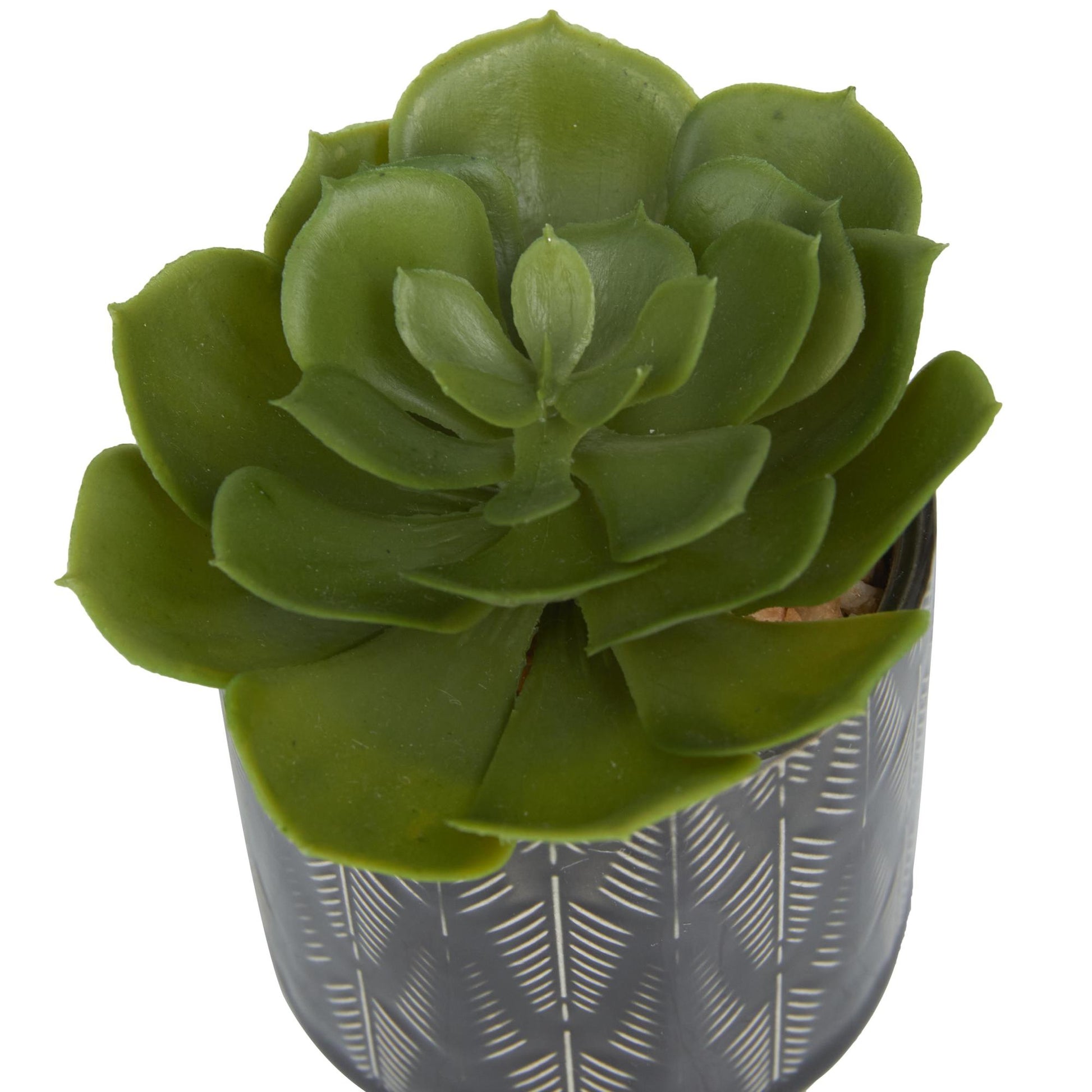 Set of 4 Succulent Green Faux Foliage Indoor Outdoor Artificial Plant with Realistic Leaves and Patterned Pot