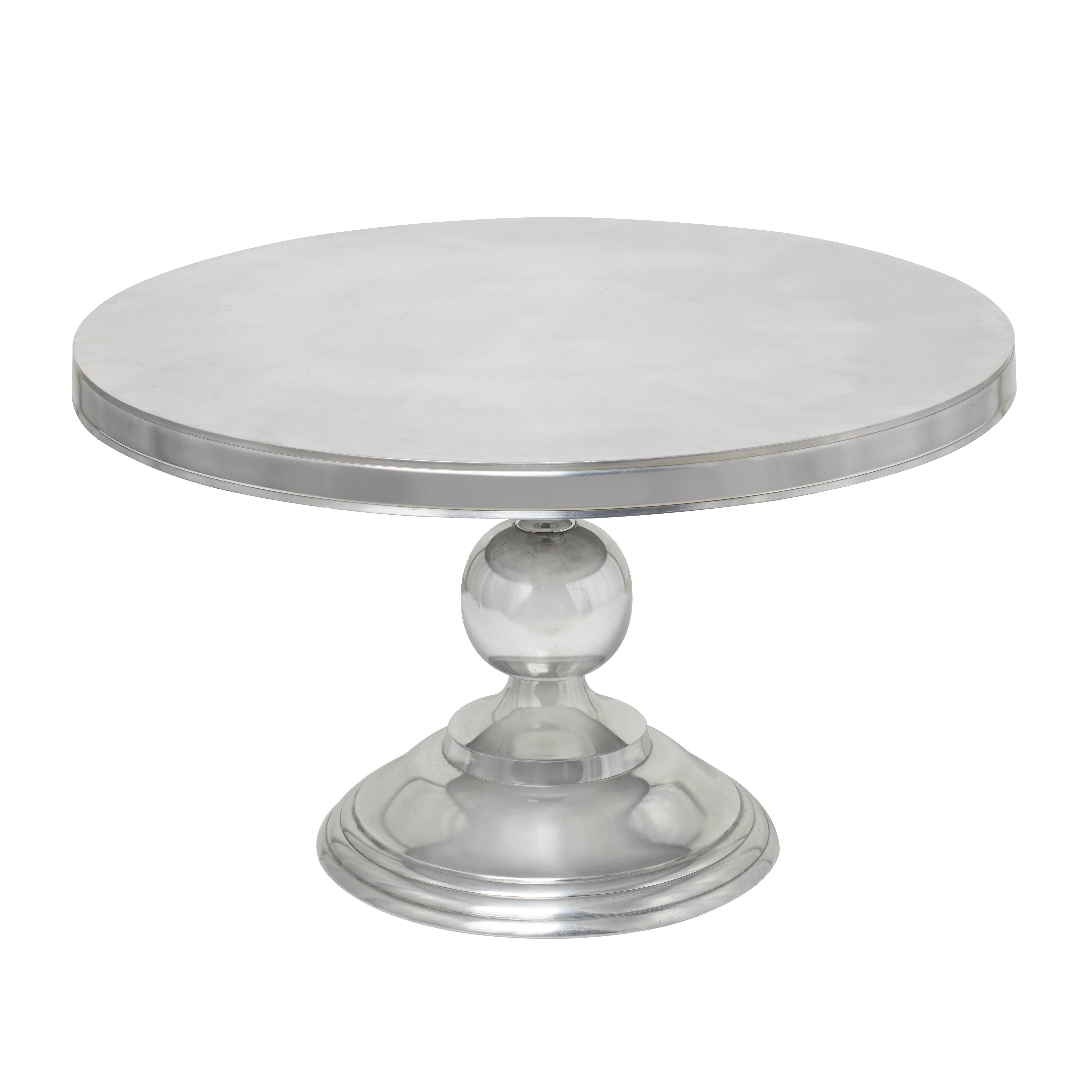 Aluminum Metal Sleek Ball Centered Base Living Room Coffee Table with Pedestal Base 30" x 30" x 19"
