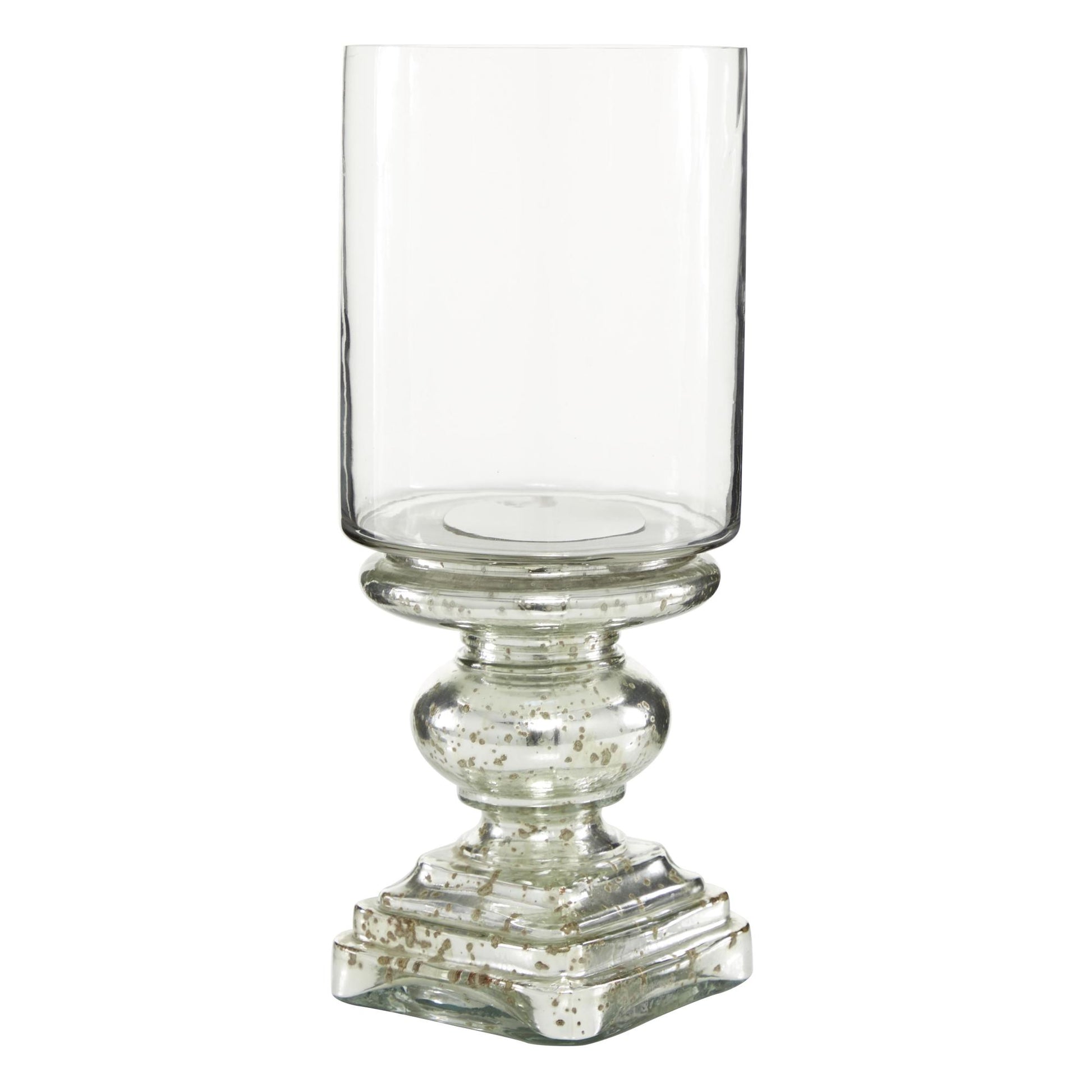 Silver Glass Handmade Turned Style Pillar Room Hurricane Lamp with Faux Mercury Glass Finish