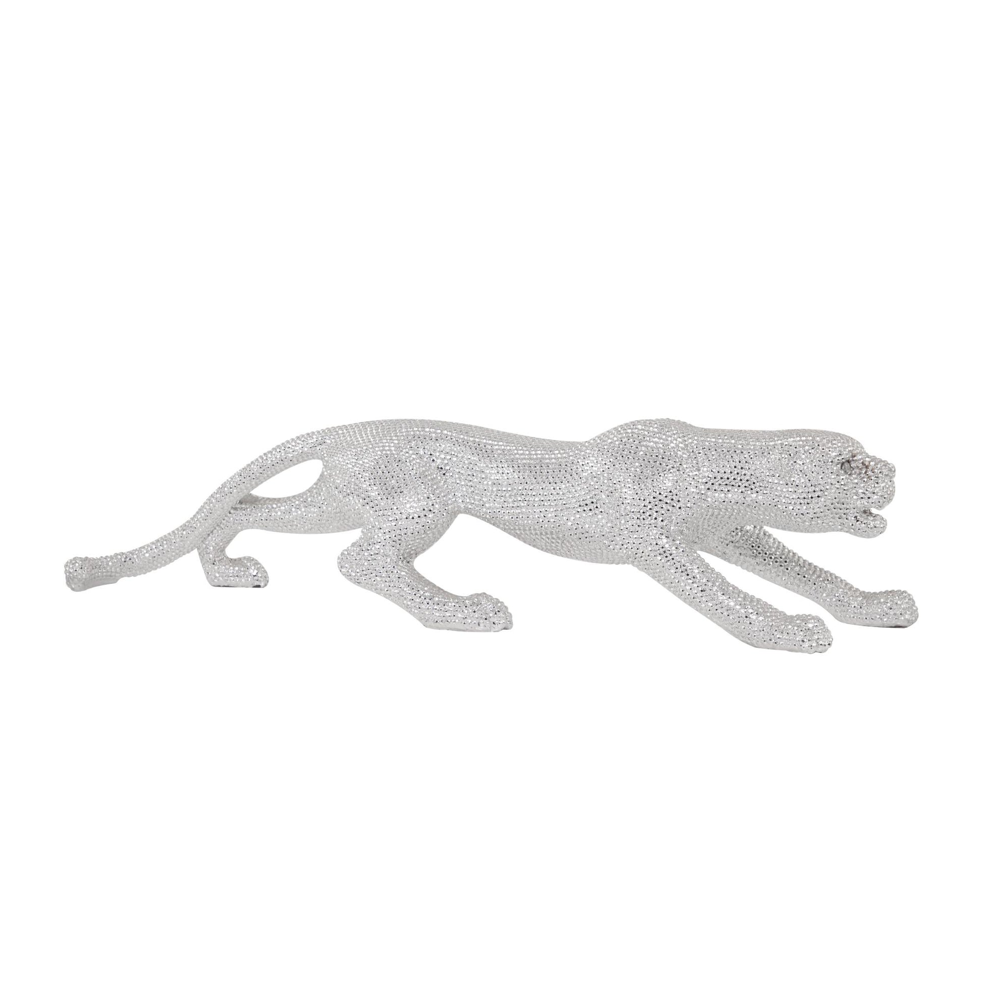 Leopard Polystone Floor Decorative Sculpture with Carved Faceted Diamond Exterior 42" x 11" x 11"