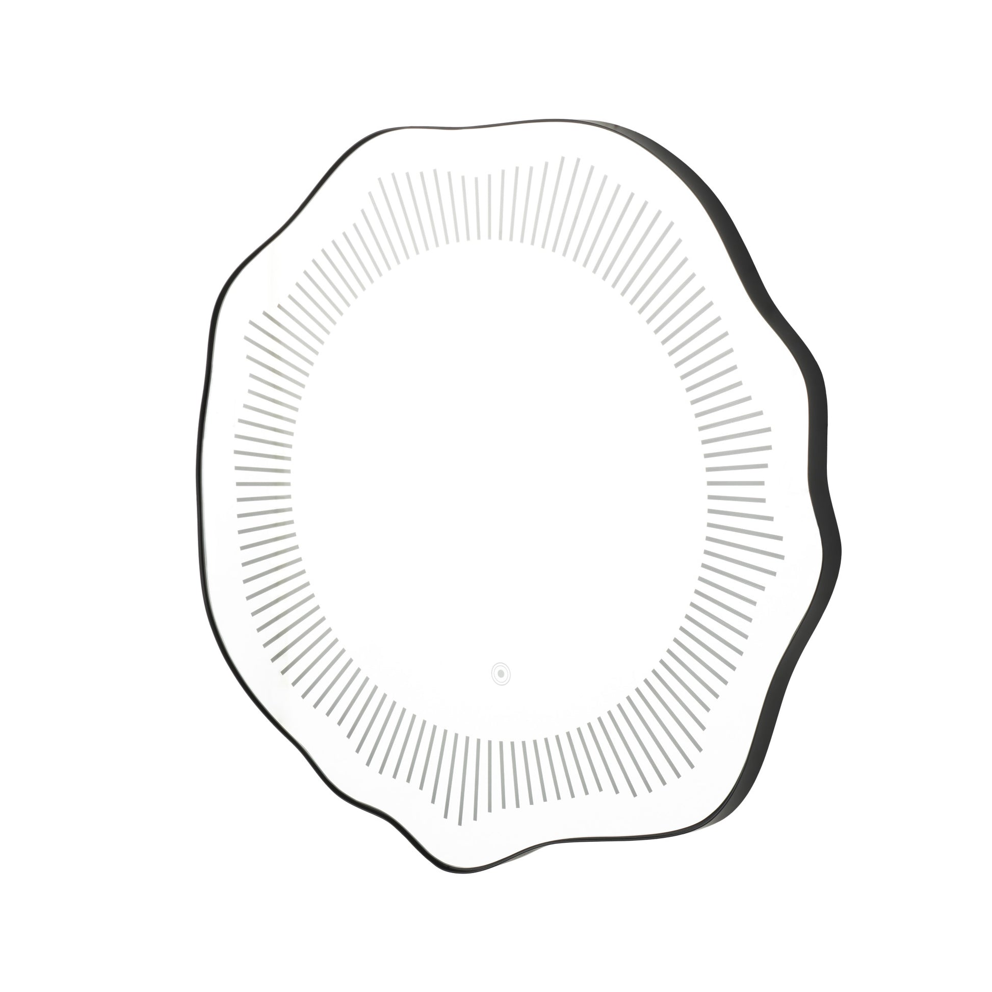 Abstract Silver Glass Wavy LED Room Wall Mirror with Radial Pattern